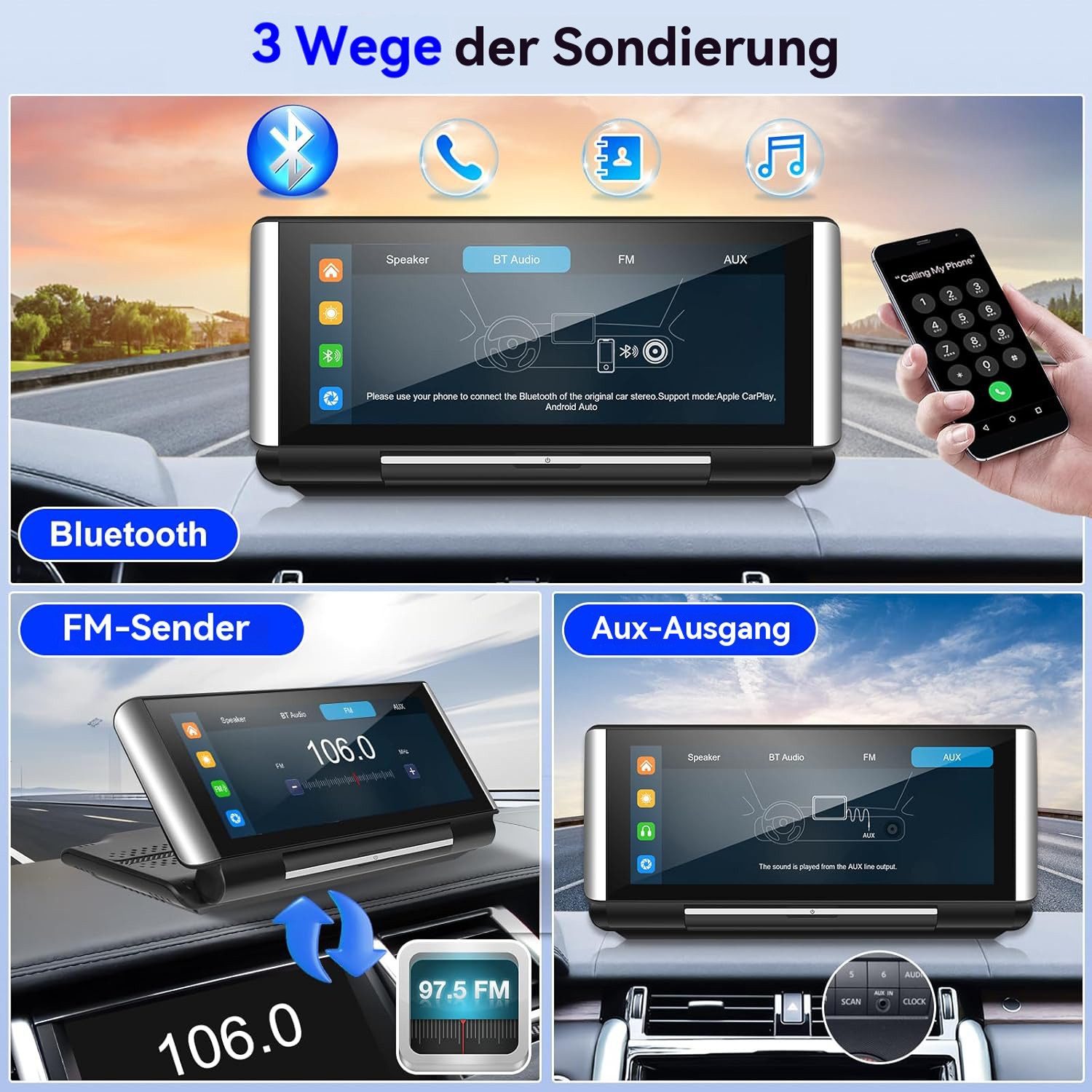 Hikity 6.86" Touchscreen 180° drehbarer Bildschirm mit GPS 4K Frontkamera Navigationsgerät (weltweit, Mirror Link Airplay BT/AUX/FM)