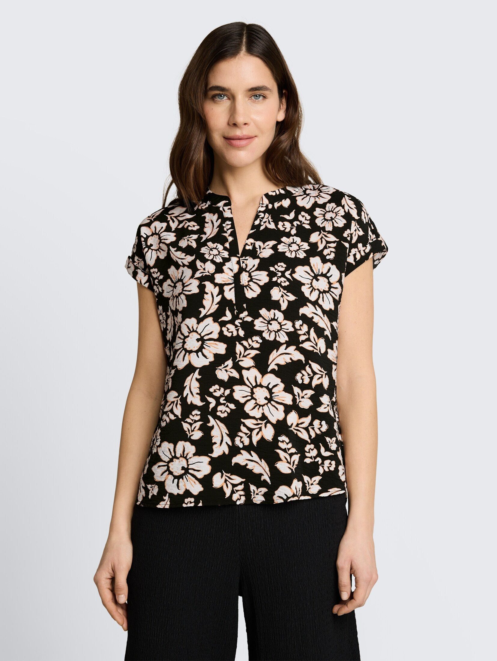 TOM TAILOR Kurzarmbluse Blusen & Shirts Loose Fit Bluse mit V-Ausschnitt