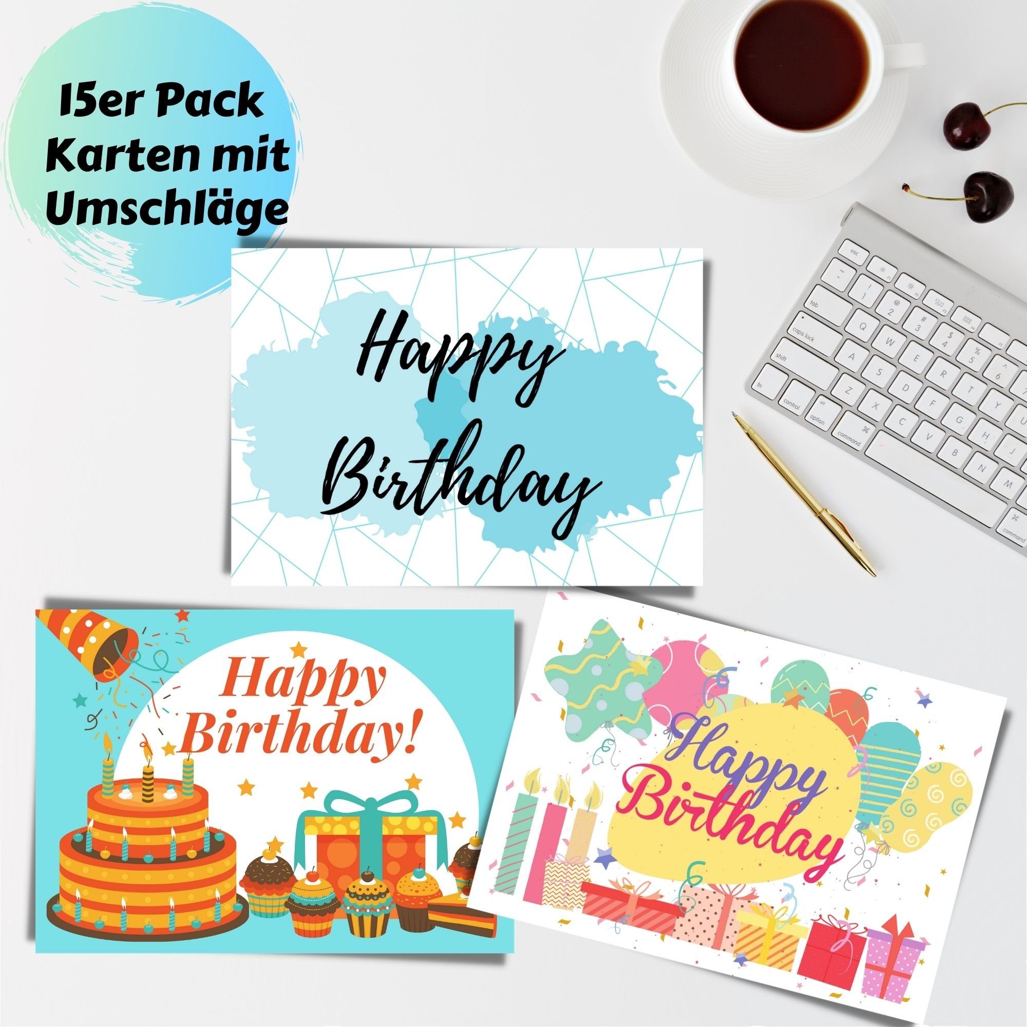 Thumbnail - Domelo Geburtstagskarte Geburtstagskarten 15er Set mit Umschlag Postkarten