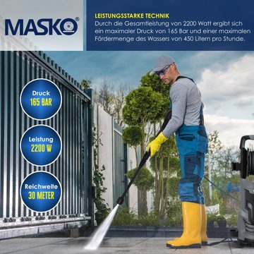 MASKO Hochdruckreiniger, Druck max: 165 bar, 2200 W, Fördermenge max: 450 l/h, Hochdruckreiniger 2200 Watt 165 bar 450 l/h mit Spule