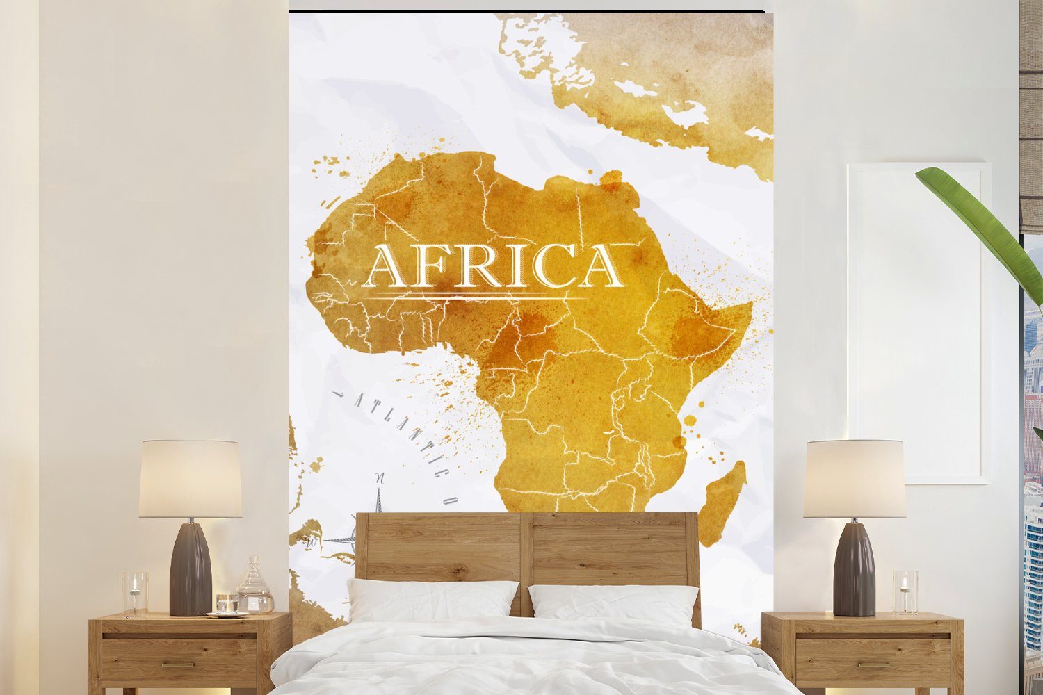 MuchoWow Fototapete Weltkarte - Afrika - Gold, Matt, bedruckt, (3 St), Montagefertig Vinyl Tapete für Wohnzimmer, Wandtapete