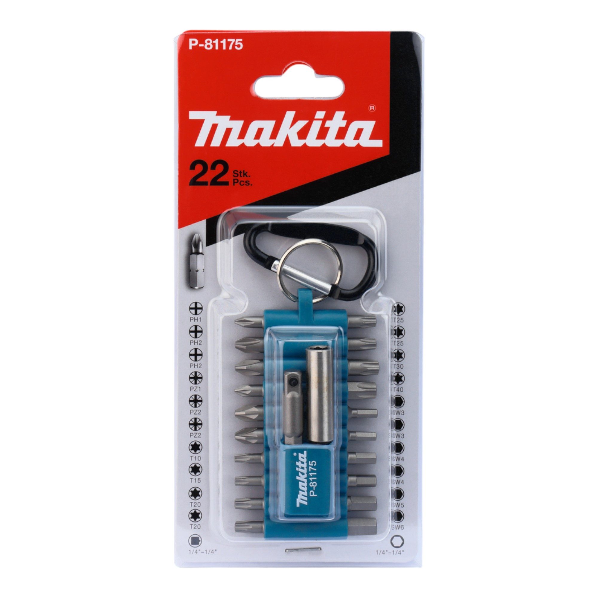 Thumbnail - Makita Bohrer- und Bitset Bit Set 22 teilig 25mm mit Karabiner (P-81175) PH / PZ / TX / 6-kant