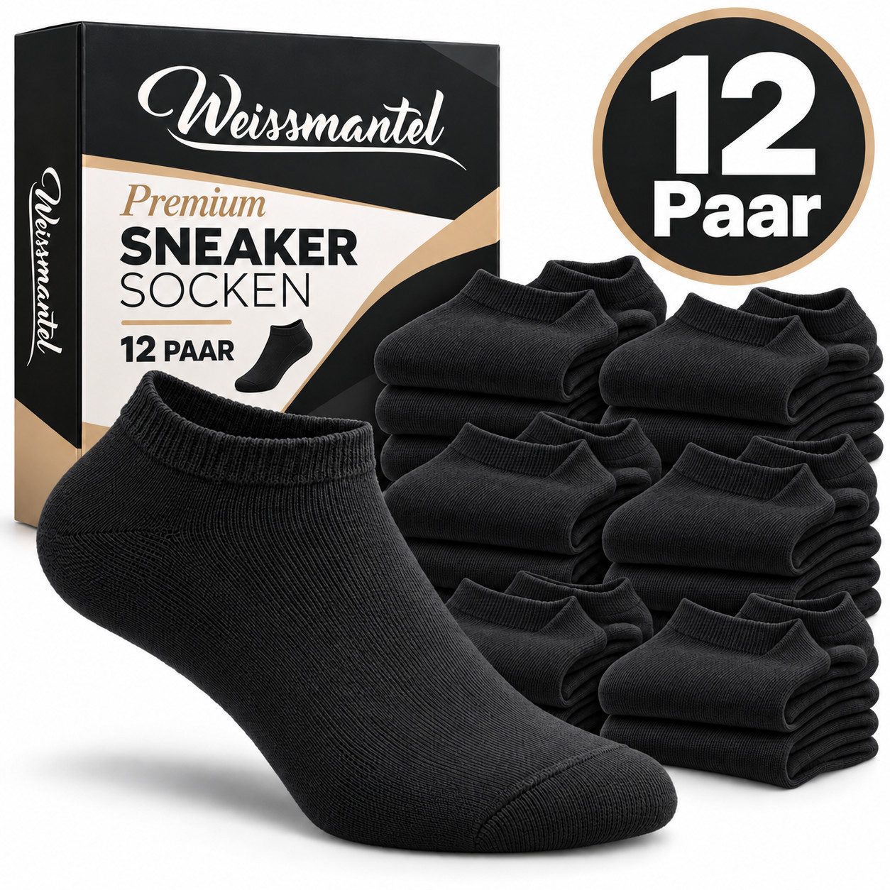 Weissmantel Sneakersocken Sneakersocken Baumwolle Sneaker Socken schwarz 39-42 und 43-46 (Sneakersocken Baumwolle Kurze Socken für Alltag & Sport Atmungsaktiv & Komfort 39-42/43-46, Baumwolle Kurze Socken Schwarz Atmungsaktiv & Bequem Sneaker-Socken) Baumwolle