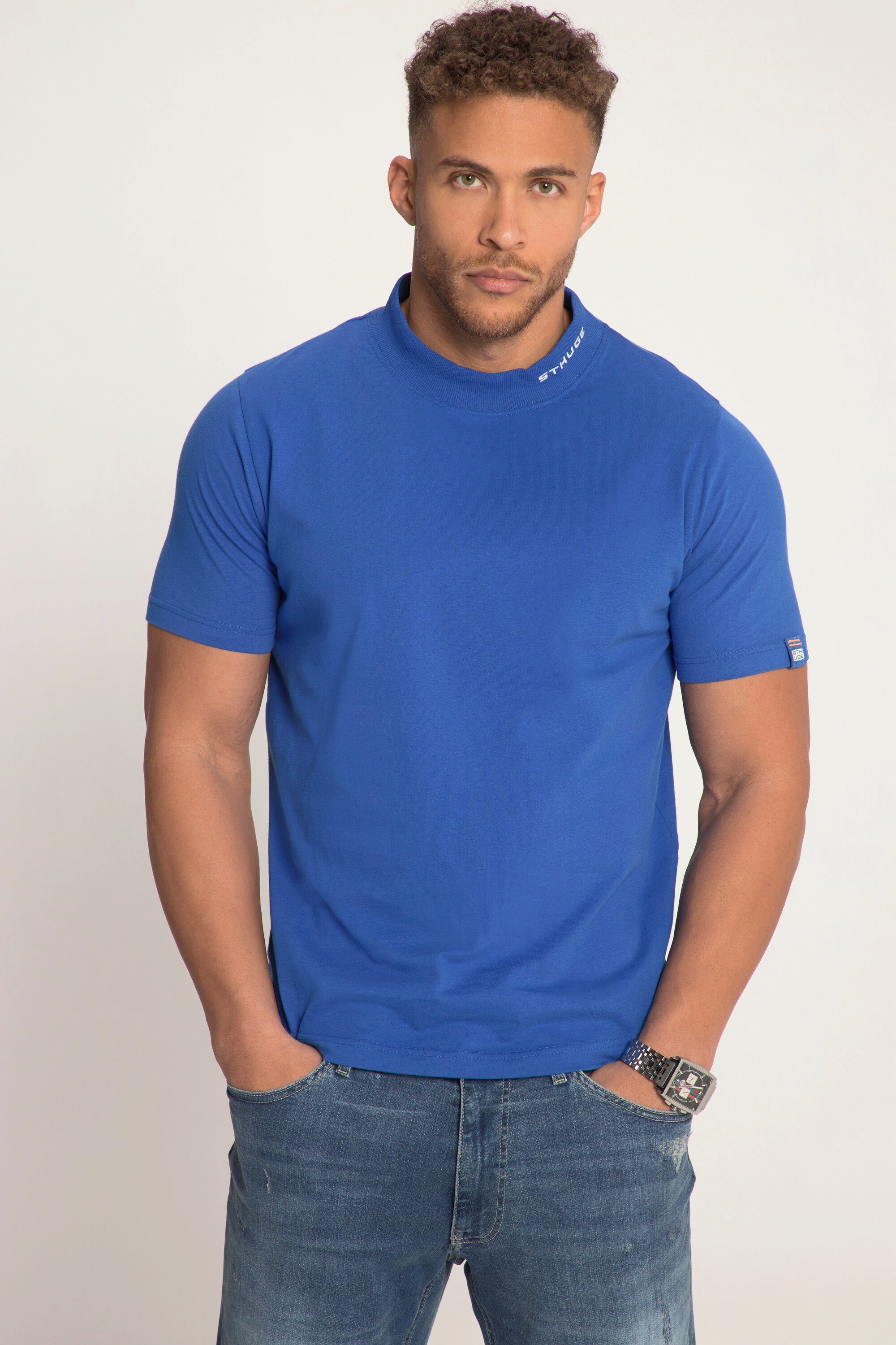 XL bis T-Shirt 8 T-Shirt STHUGE blau Halbarm STHUGE Stehkragen