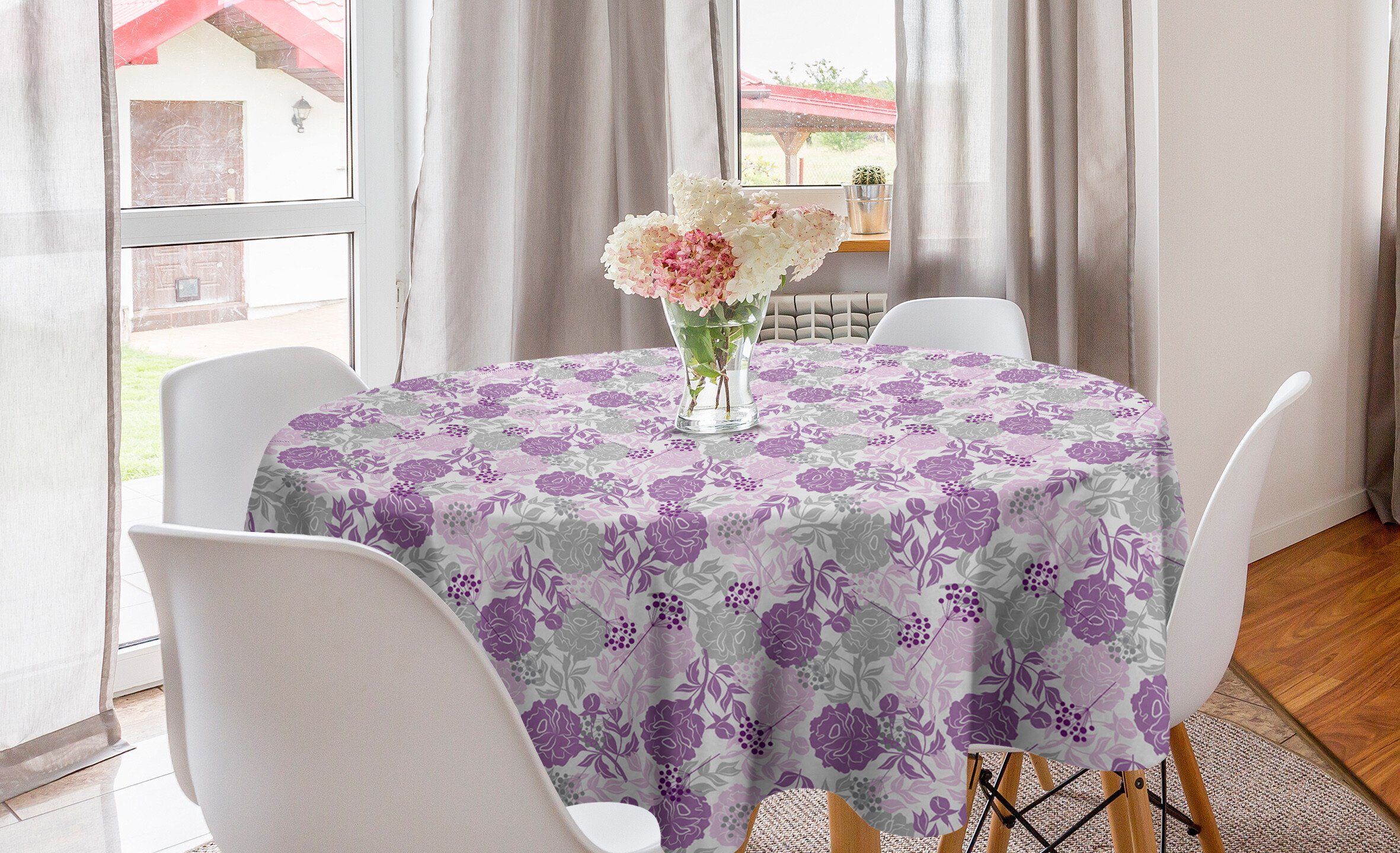 Abakuhaus Tischdecke Kreis Tischdecke Abdeckung für Esszimmer Küche Dekoration, Botanisch Blumen und Berry Motive