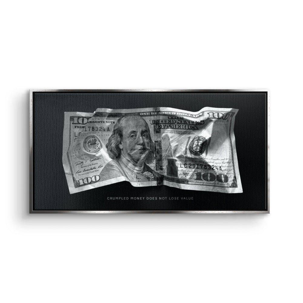 DOTCOMCANVAS® Leinwandbild, Premium Motivationsbild - Crumble Money V4 silberner Rahmen