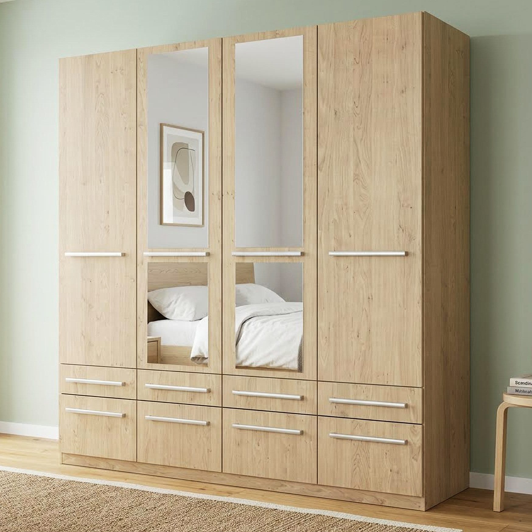 priess Kleiderschrank Schrank Garderobe Wäscheschrank Barcelona in 5 Breiten viel Stauraum, geräumige Schubkästen, mit Spiegel, MADE IN GERMANY