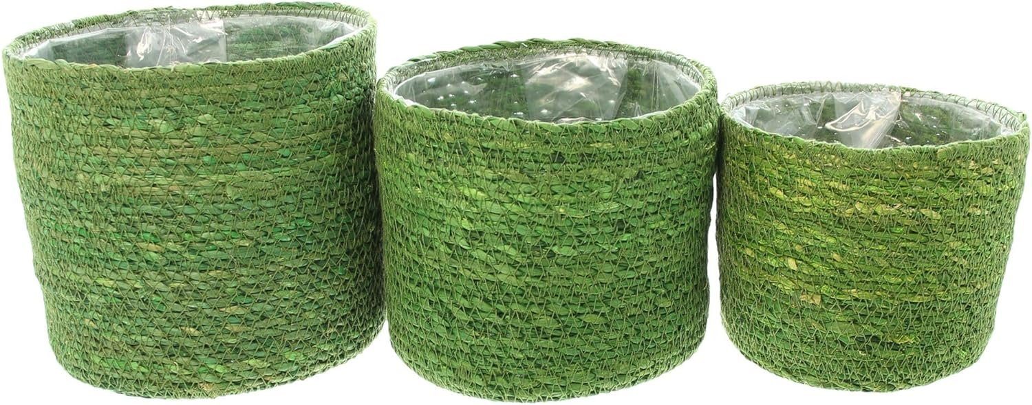 Dekoleidenschaft Pflanzkübel "Green" Seegras Pflanzkorb grün, Blumentopf, Pflanztopf, Pflanzgefäß (3 St., im Set), Blumenkübel für Wohnzimmer & Draußen, Flechtkorb, Übertopf