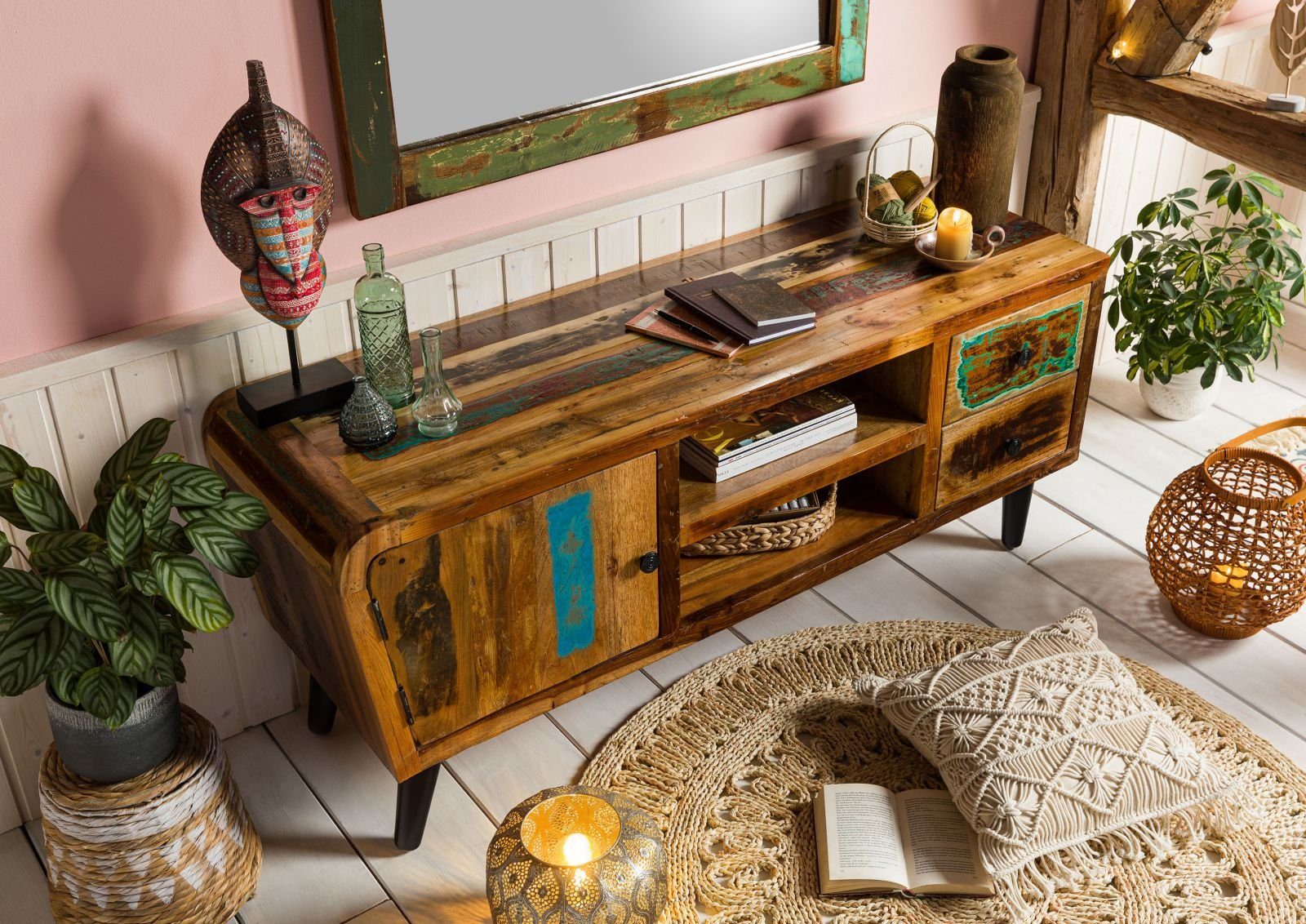 Massivmoebel24 TV-Board (TV-Board Altholz 145x45x62 mehrfarbig günstig online kaufen