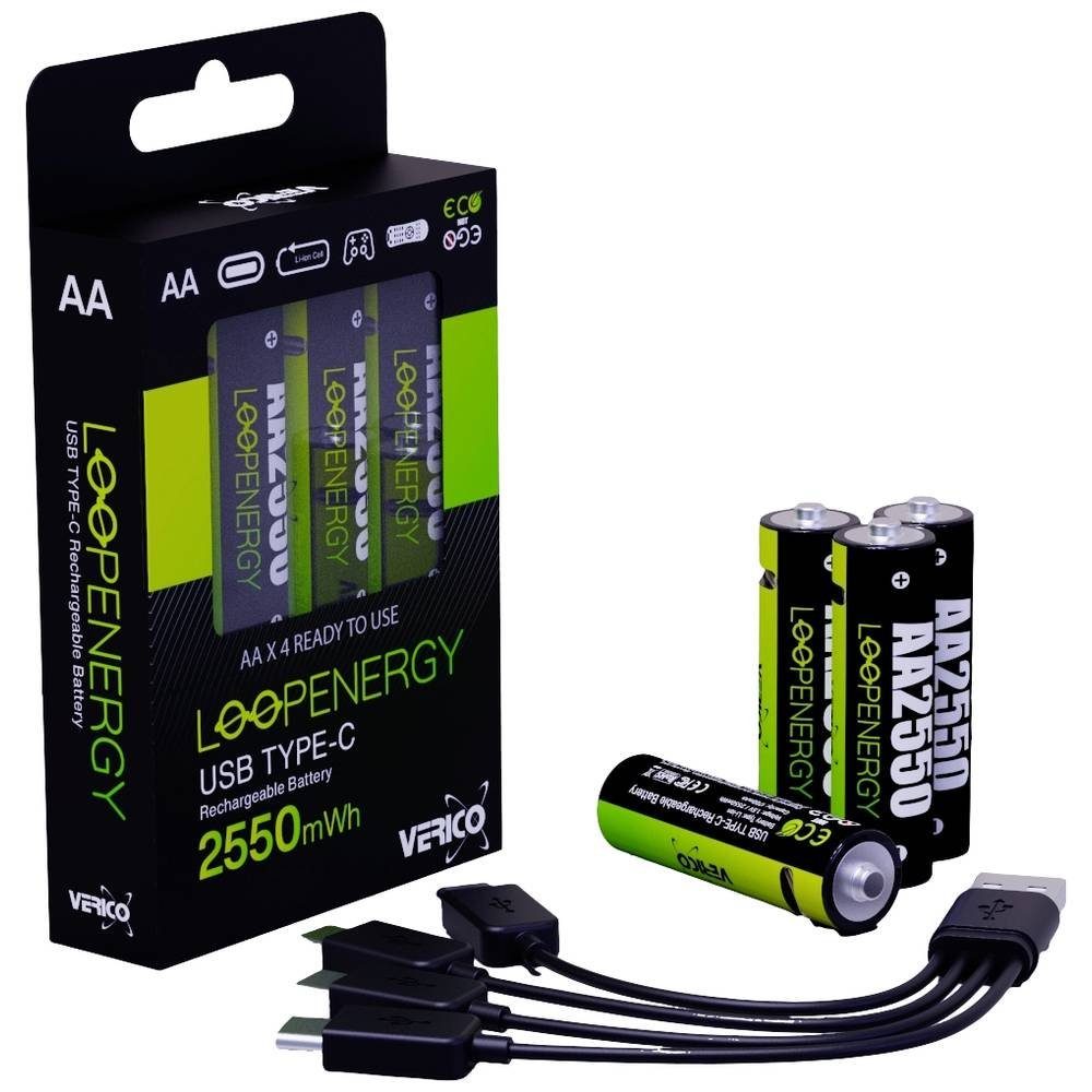 Verico Li-Ion USB-C® Mignon AA-Akku 1.5V 2550mWh 1700mAh ladbar per Akku