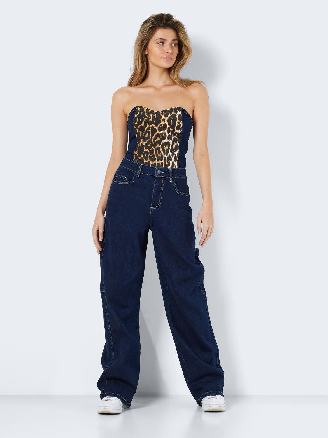 Noisy may Shirttop Corset Trapezausschnitt Extra Slim Fit NMSURE S/L LEOPACTH DENIM CORSET FO048DB