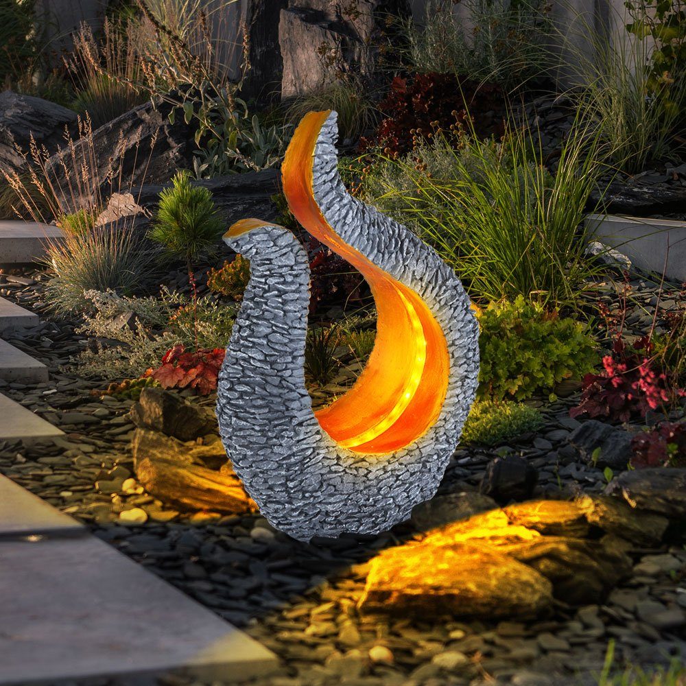 Garten GOLD Skulptur Außen Stein GRAU fest Optik Warmweiß, LED Lampe Gartenleuchte, etc-shop Solar verbaut, LED-Leuchtmittel