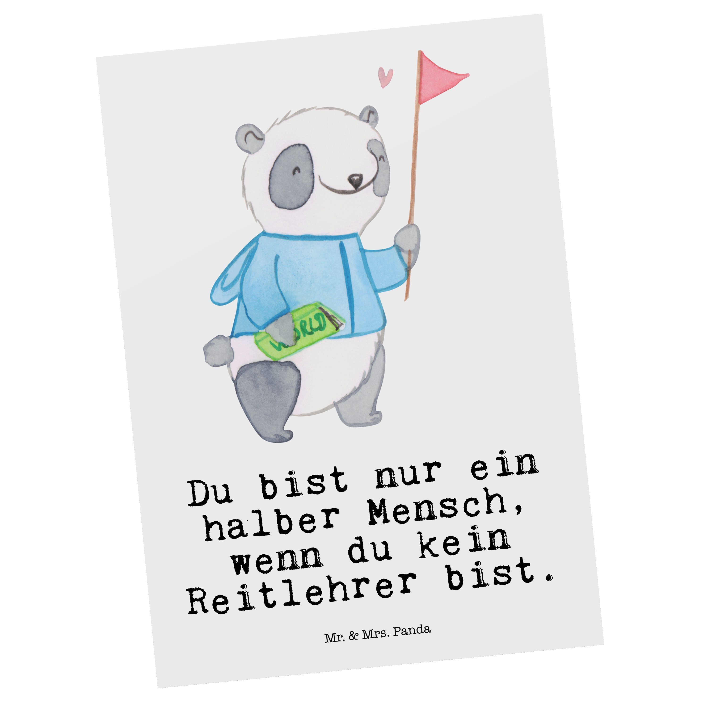 Mr. & Mrs. Panda Postkarte Danke, mit Herz Grußkarte, - Karte, Mitar Reitlehrer Geschenk, - Weiß