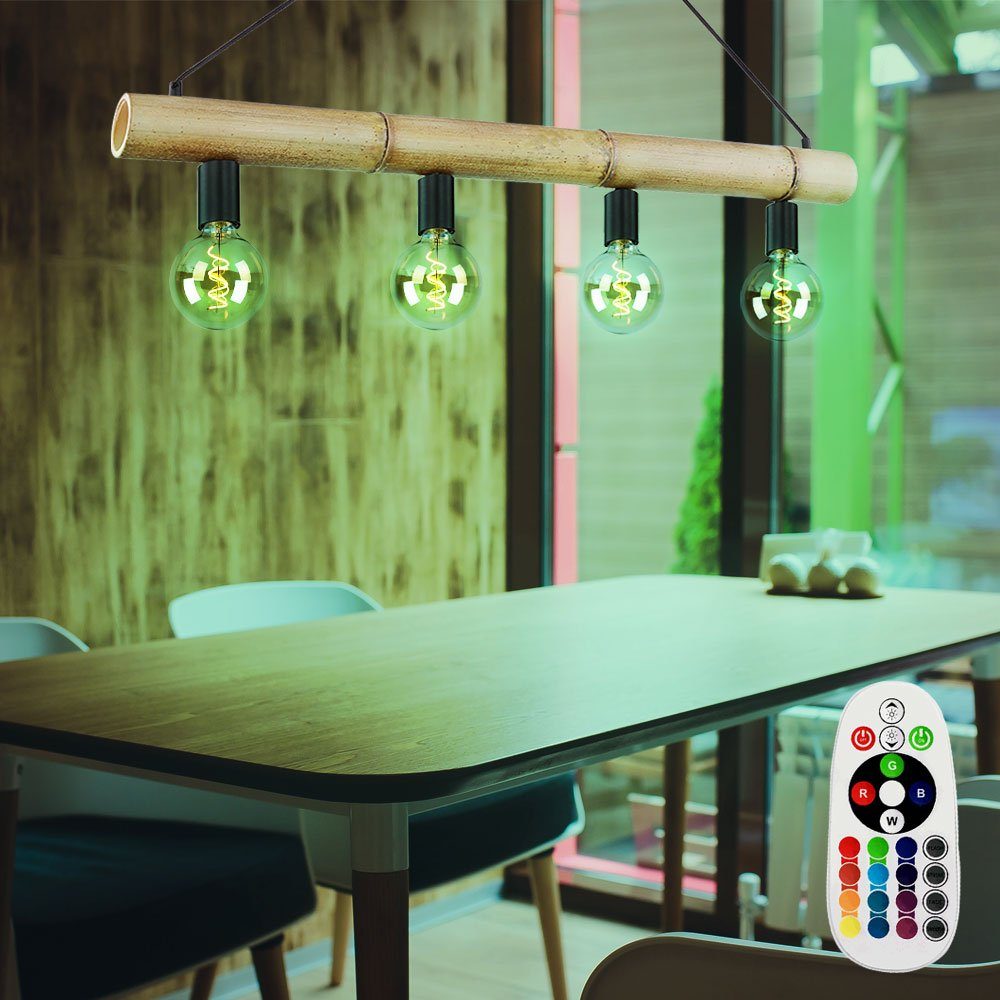 etc-shop LED Pendelleuchte, Leuchtmittel inklusive, Warmweiß, Farbwechsel, Decken Pendel Lampe Fernbedienung natur Vintage Design Hänge Leuchte