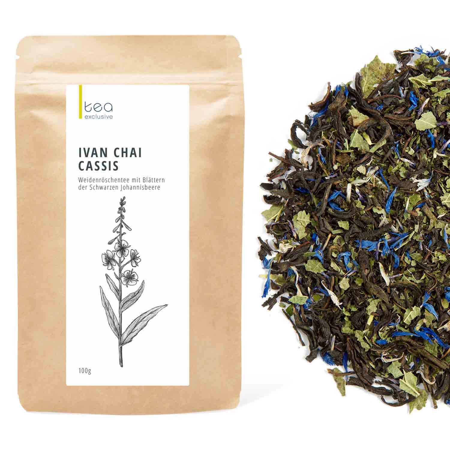 tea exclusive Tee Ivan Chai Cassis, 100g, aromatisch, malzig, leichte Frucht- und Honignote, sanft-erdig, erfris