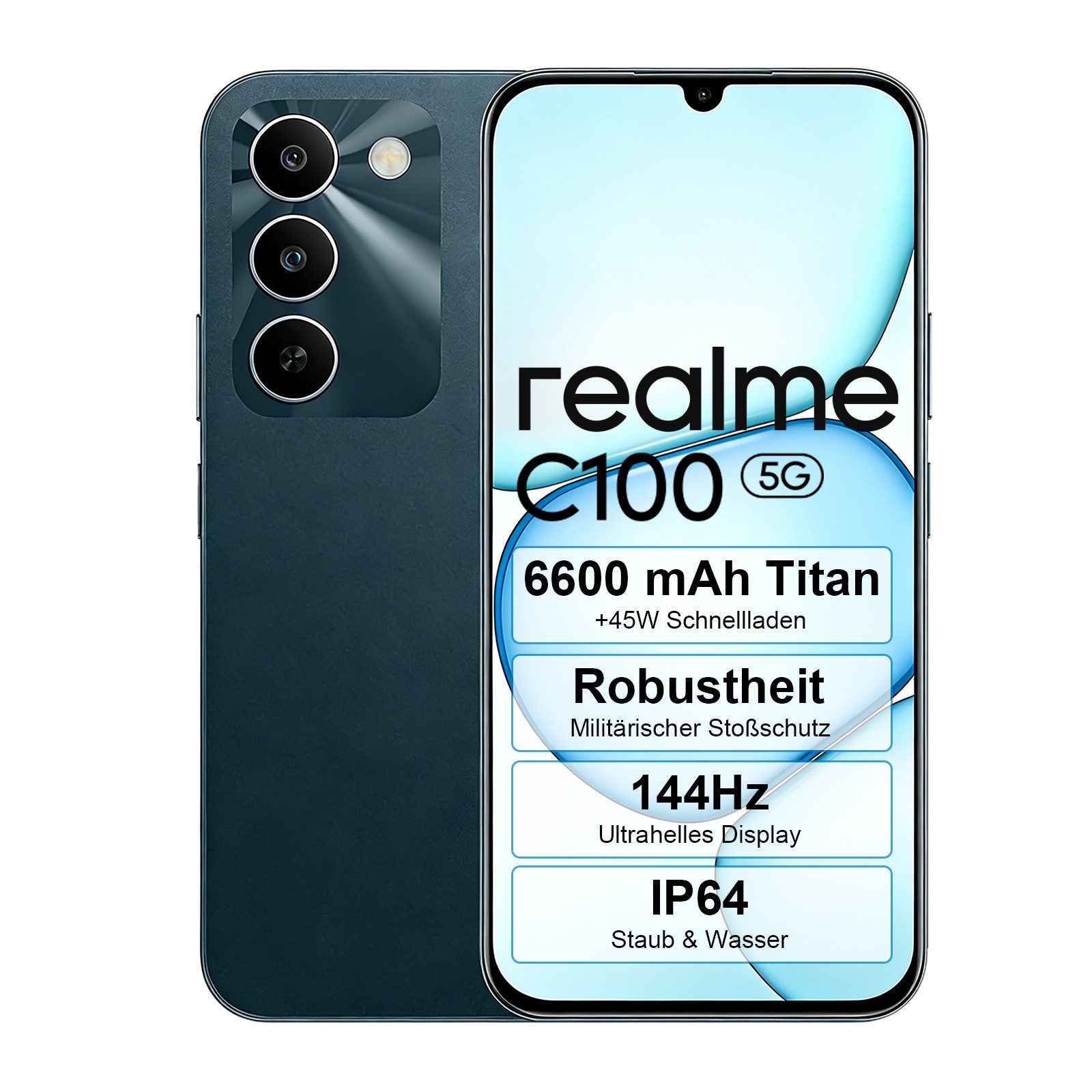 Realme Realme C100 5G – 6,8" HD+ 144Hz Display, 6600mAh Akku, 50MP Kamera Smartphone (256 GB Speicherplatz, 50 MP Kamera)
