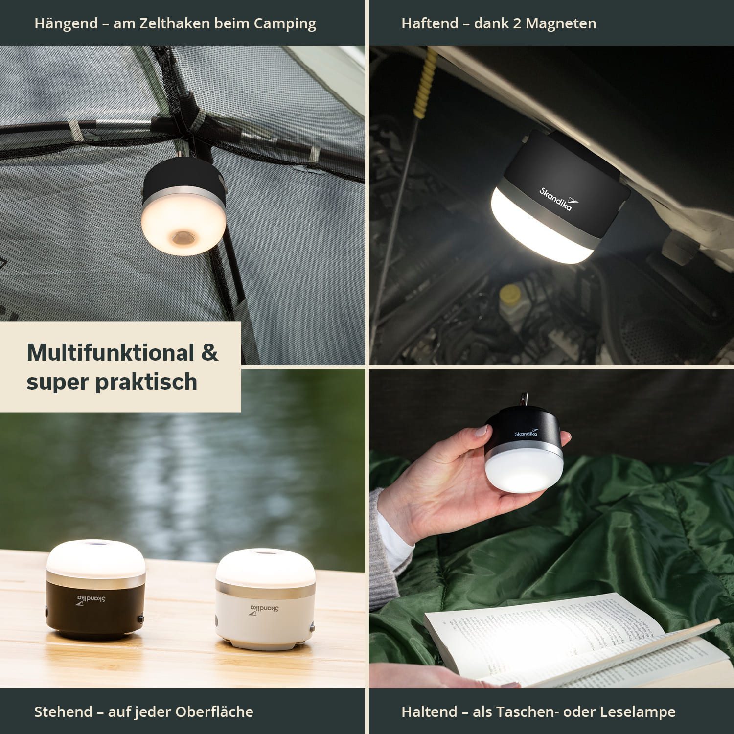 Skandika LED Gartenleuchte Campinglampe Tarfala, aufladbar, USB Anschluss, 3600 mAh Powerbank, stufenlos dimmbar, 110 h Akku, Zeltlampe, Haken zum Aufhängen, Outdoor