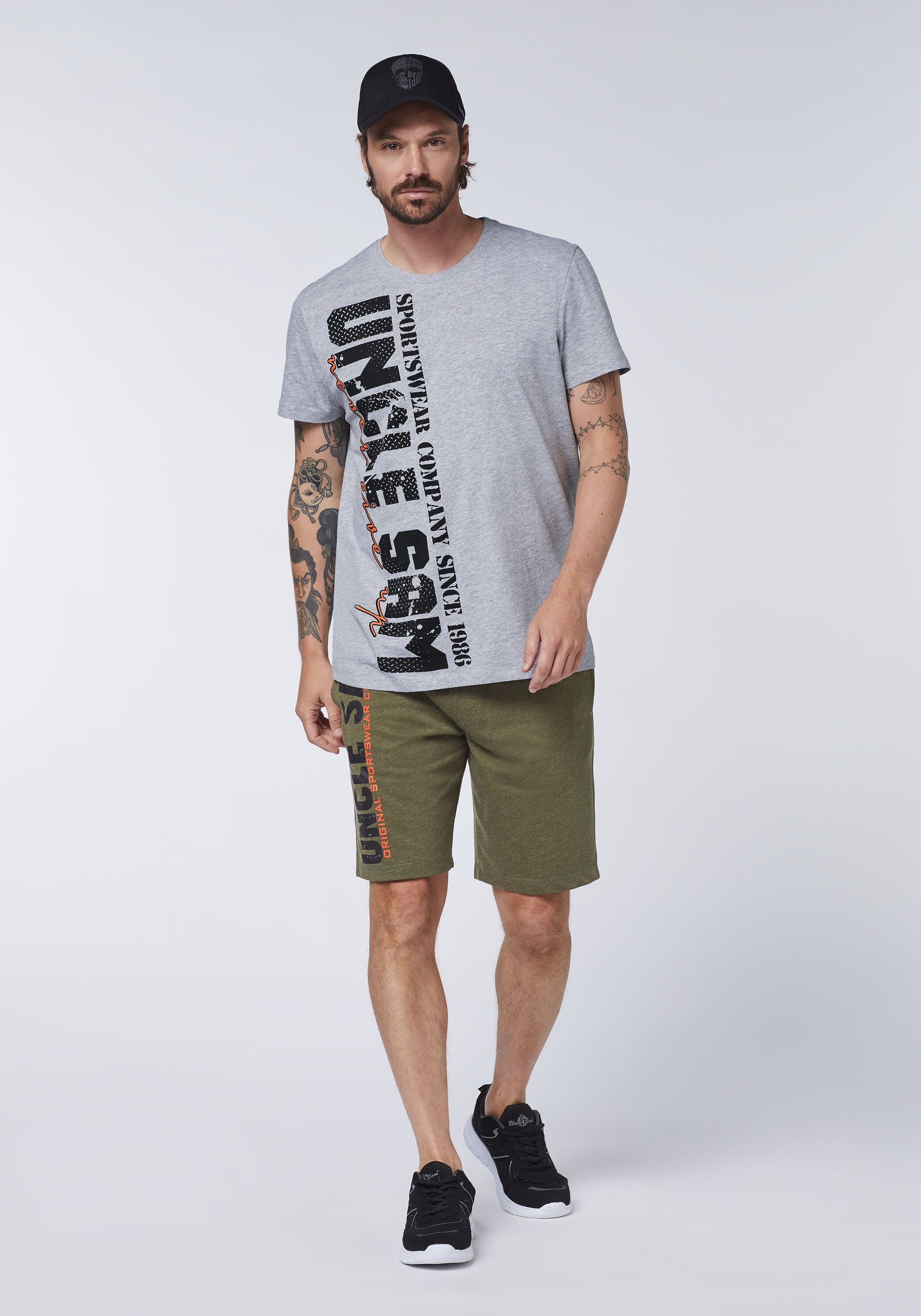 Uncle Sam Print-Shirt Grey Melange soften Melange aus 1 Grey Mid Single-Jersey Mid