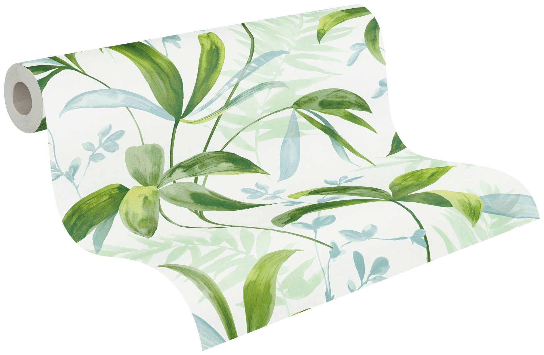 Architects Paper Vliestapete Jungle Chic, botanisch, Dschungel floral, tropisch, Tapete Palmentapete glatt, grün/weiß