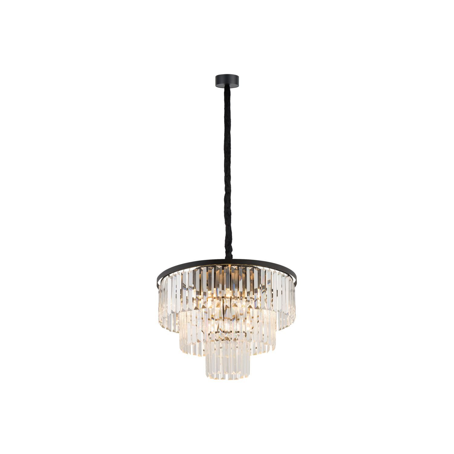 Licht-Erlebnisse Pendelleuchte OSTROWO, ohne Leuchtmittel, Glas Metall E14 Ø 56 cm rund H: max. 140 cm Kristall Schwarz Art Déco