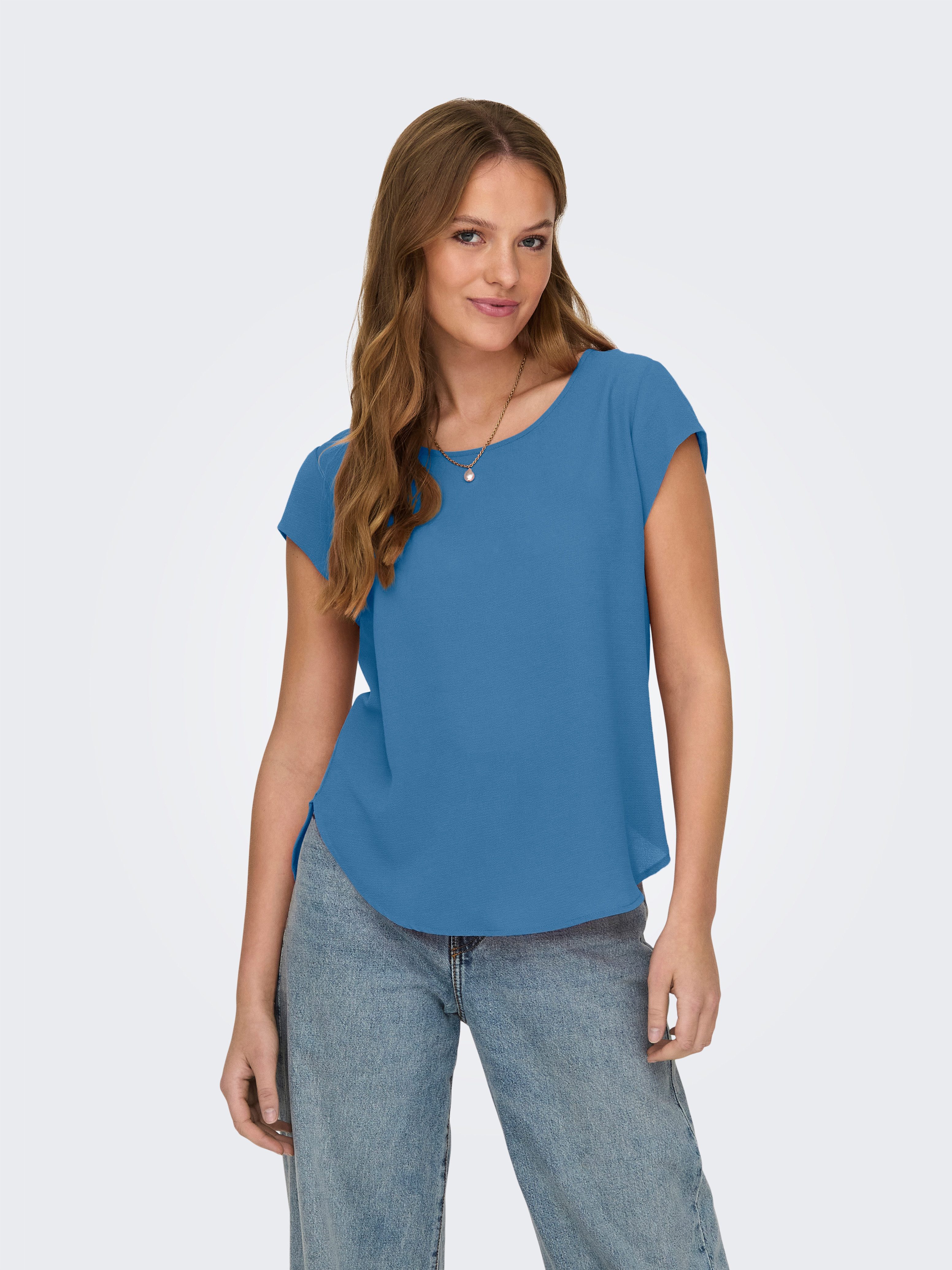 ONLY Kurzarmbluse ONLVIC – feminines Blusenshirt in lockerer Form Materialmix, regular fit