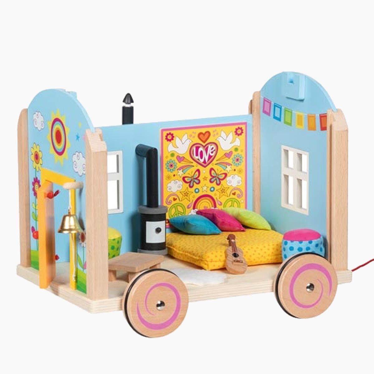 goki Puppenhaus Bauwagen Spirit mit Möbeln, (Spar-Set, 8-tlg., set), Abnehmbares Dach und Seitenwand viele Spielmöglichkeiten