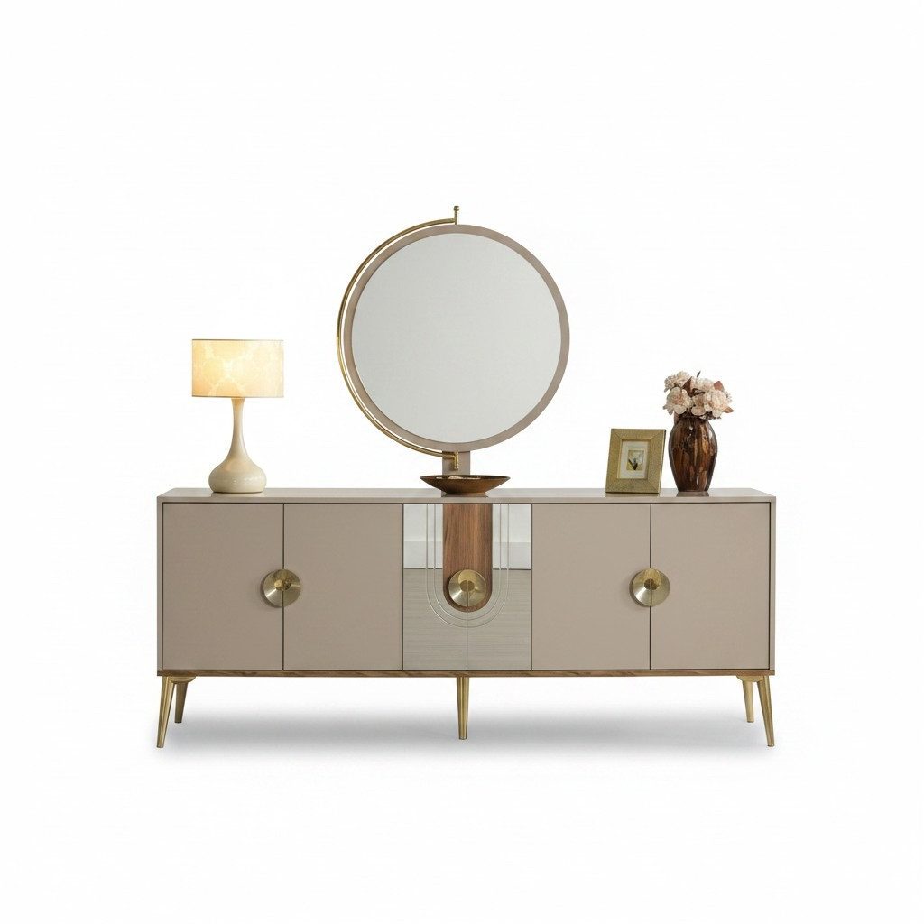 Xlmoebel Sideboard Hochglanz Anrichte aus Holz in Braun - Luxuriöse Kommode (Hochglanz Anrichte), Made in Europa