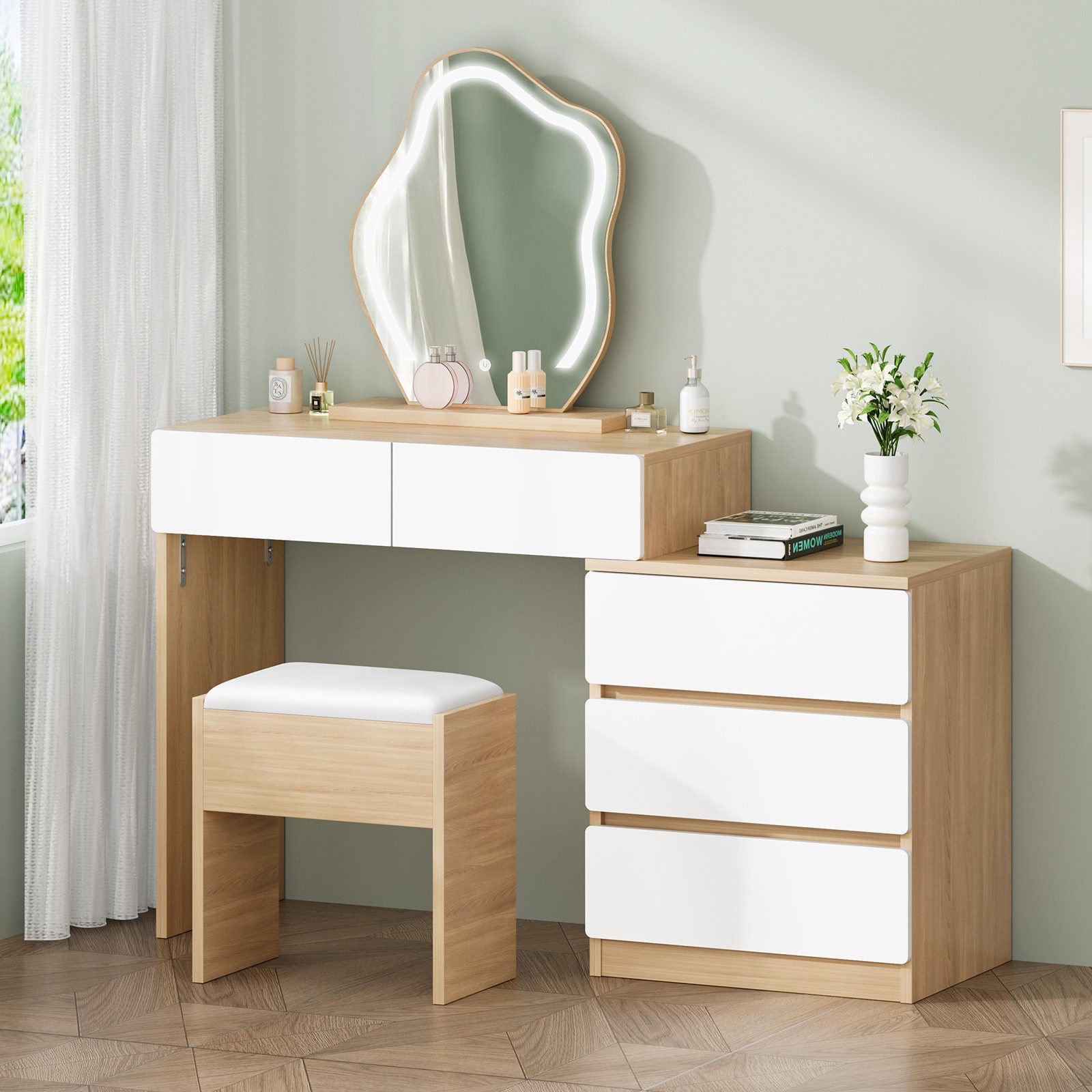 ALFORDSON Schminktisch mit 2 geräumigen Schubladen und Aufbewahrungshocker günstig online kaufen