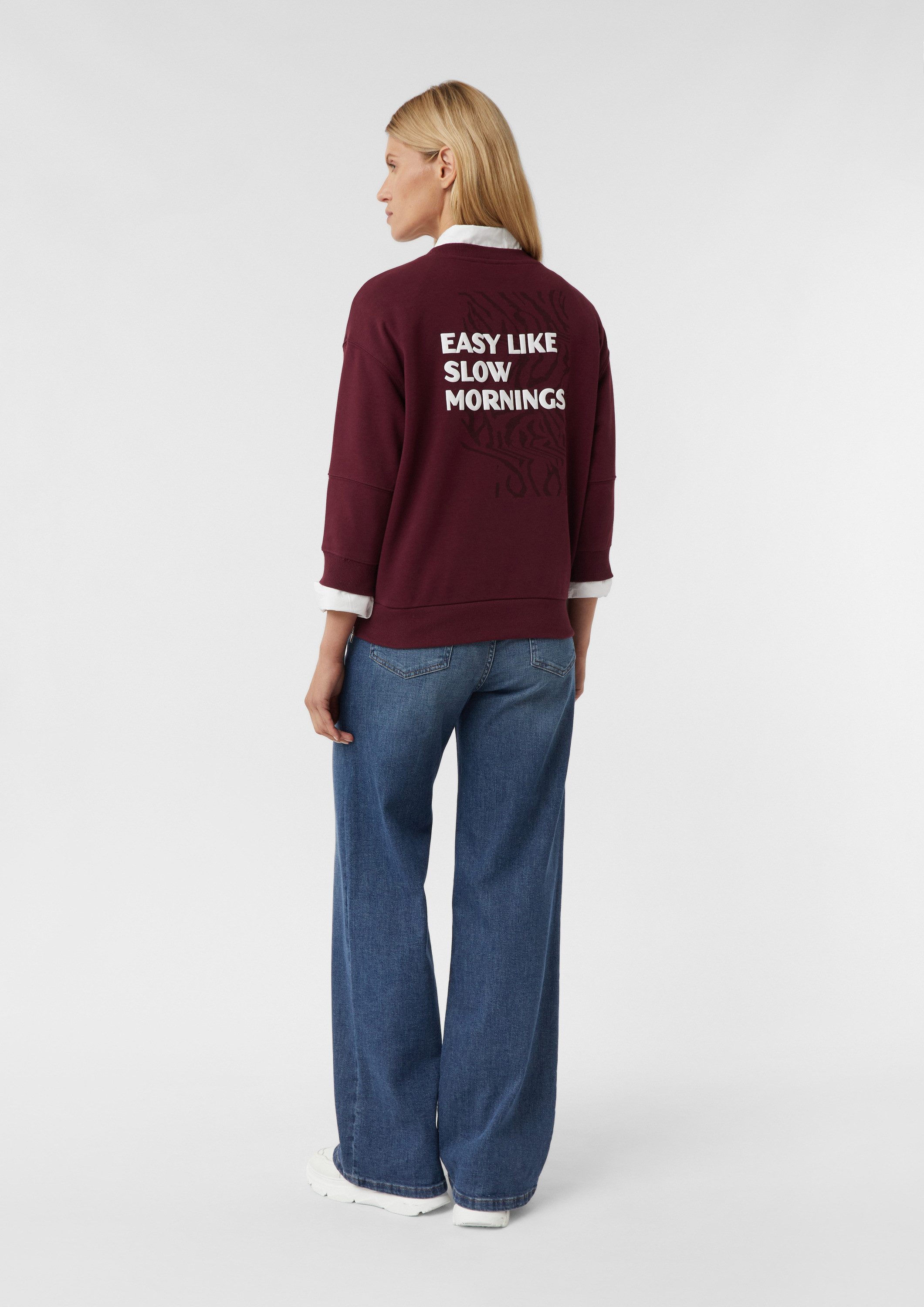 comma 3/4 Arm-Pullover Sweatshirt Sweater mit Artwork und seitlichen Reißverschlüssen