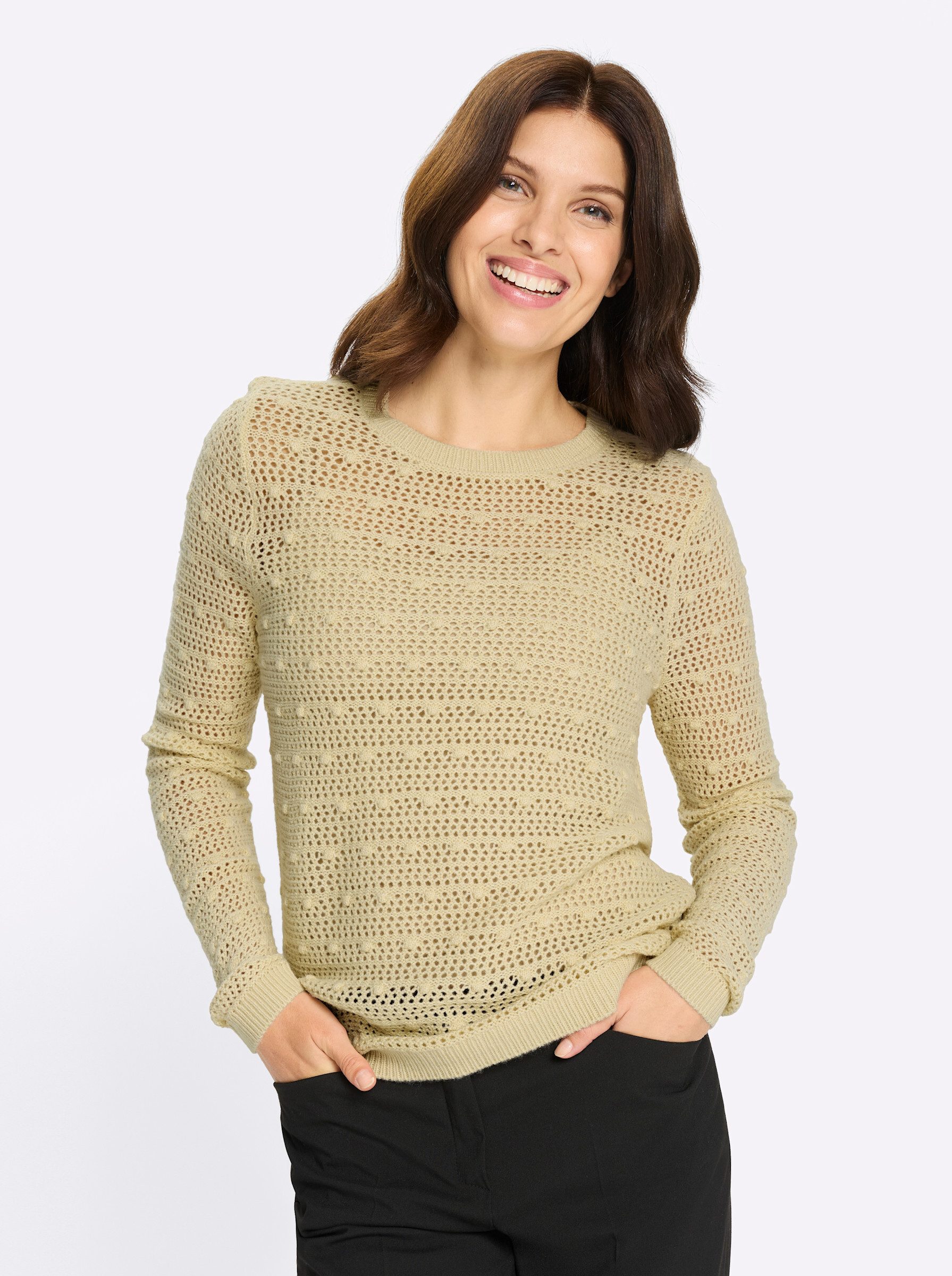 Strickpullover Ajour-Pullover Langarm Ajour