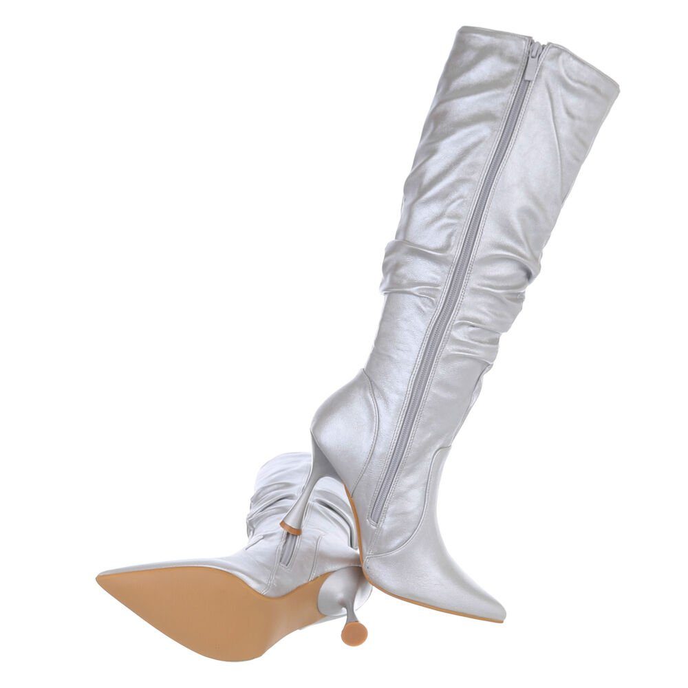 Ital-Design Damen Elegant High-Heel-Stiefel Pfennig-/Stilettoabsatz High-Heel Stiefel in Silber