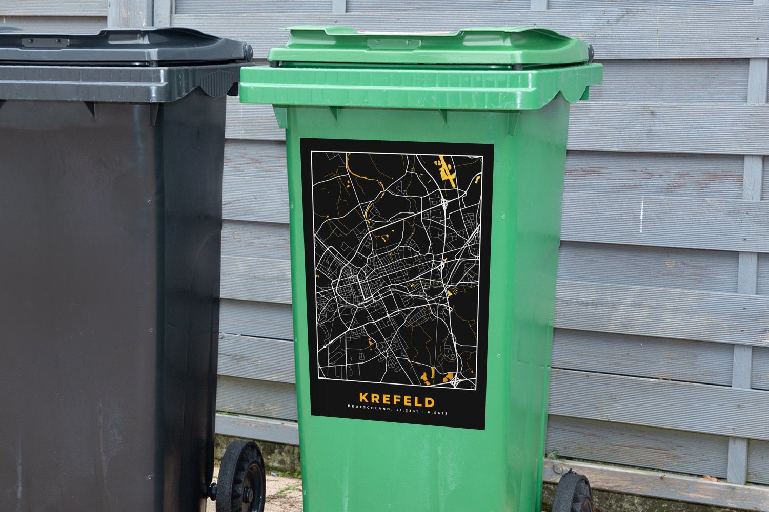 Wandsticker - - Stadtplan Karte St), (1 Mülleimer-aufkleber, Deutschland Abfalbehälter Sticker, - Mülltonne, Krefeld Container, - Gold MuchoWow