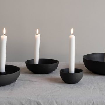 Storefactory Scandinavia Kerzenhalter Lidatorp L Kerzenhalter, dunkelgrau, Keramik, BxH 21 x 5 cm (1 St), Handgefertigt, daher ein Unikat