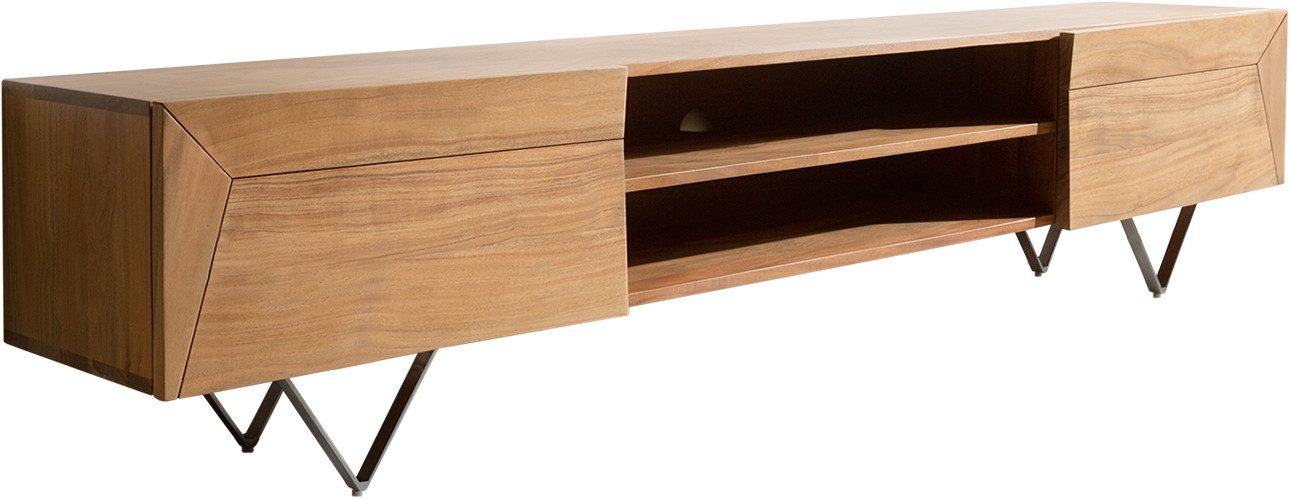 DELIFE Lowboard Kayu, Akazie Natur 200 cm 2 Türen V-Fuß Lowboard günstig online kaufen