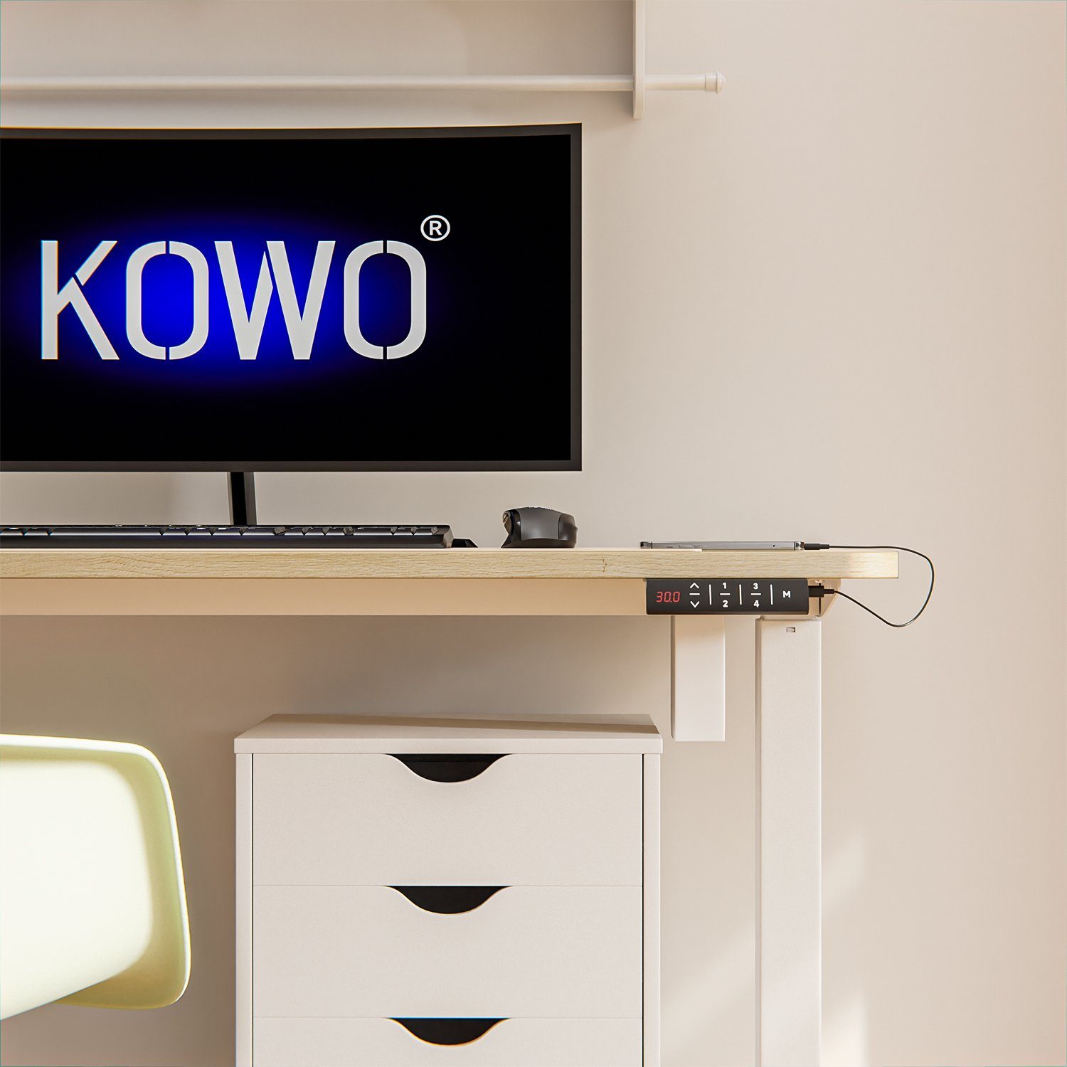 KOWO Schreibtisch Höhenverstellbarer C Ladegerät mit Bürotisch iPad, Netzteil iPhone, Handy für und Tischgestell, Eiche USB MacBook, 160 Schreibtisch USB mit cm