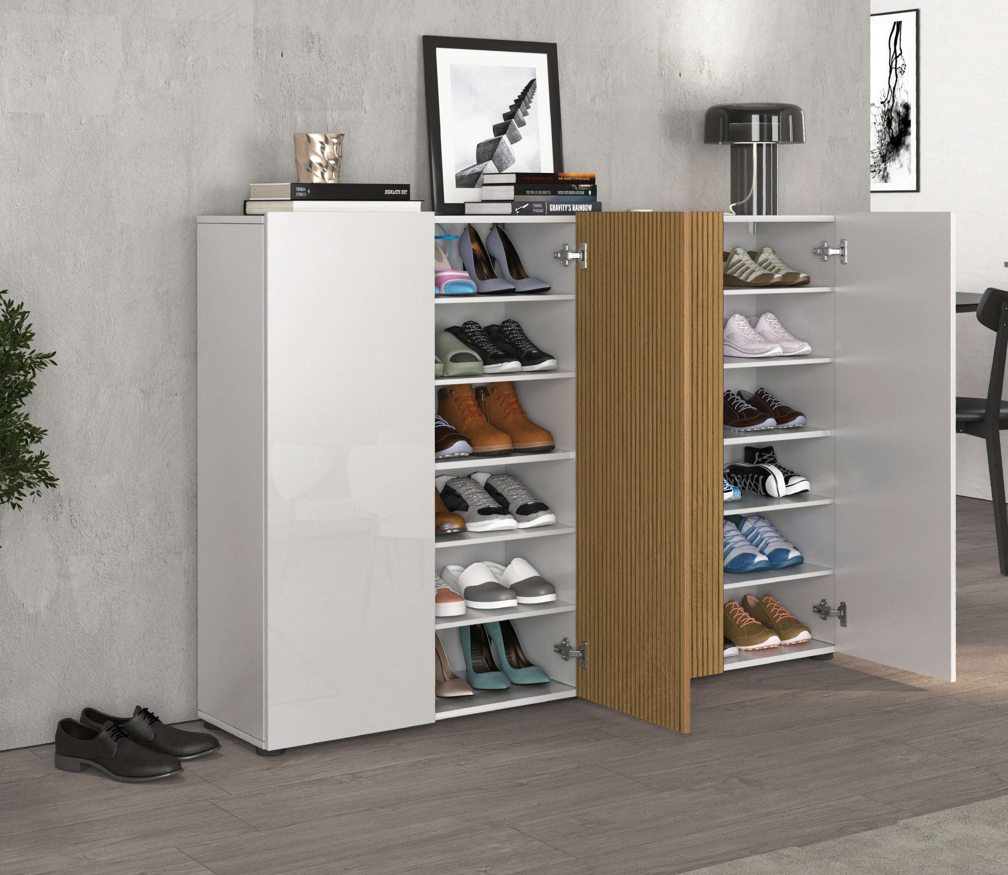 Home affaire Schuhschrank LADY, Schuhkommode,Schuhmöbel,Schuhablage,Schuhregal mit 10 Einlegeböden, 12 Fächer, Tür mit Rillenoptik, ca.36 paar Schuhe