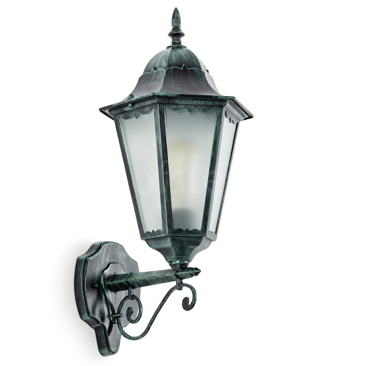 hofstein Außen-Wandleuchte Wandlampe aufwärts in antikem Look aus Metall/Glas in Schwarz-Grün, ohne Leuchtmittel, Wandleuchte im Retro/Vintage Design, Außenleuchte für Terrasse, E27