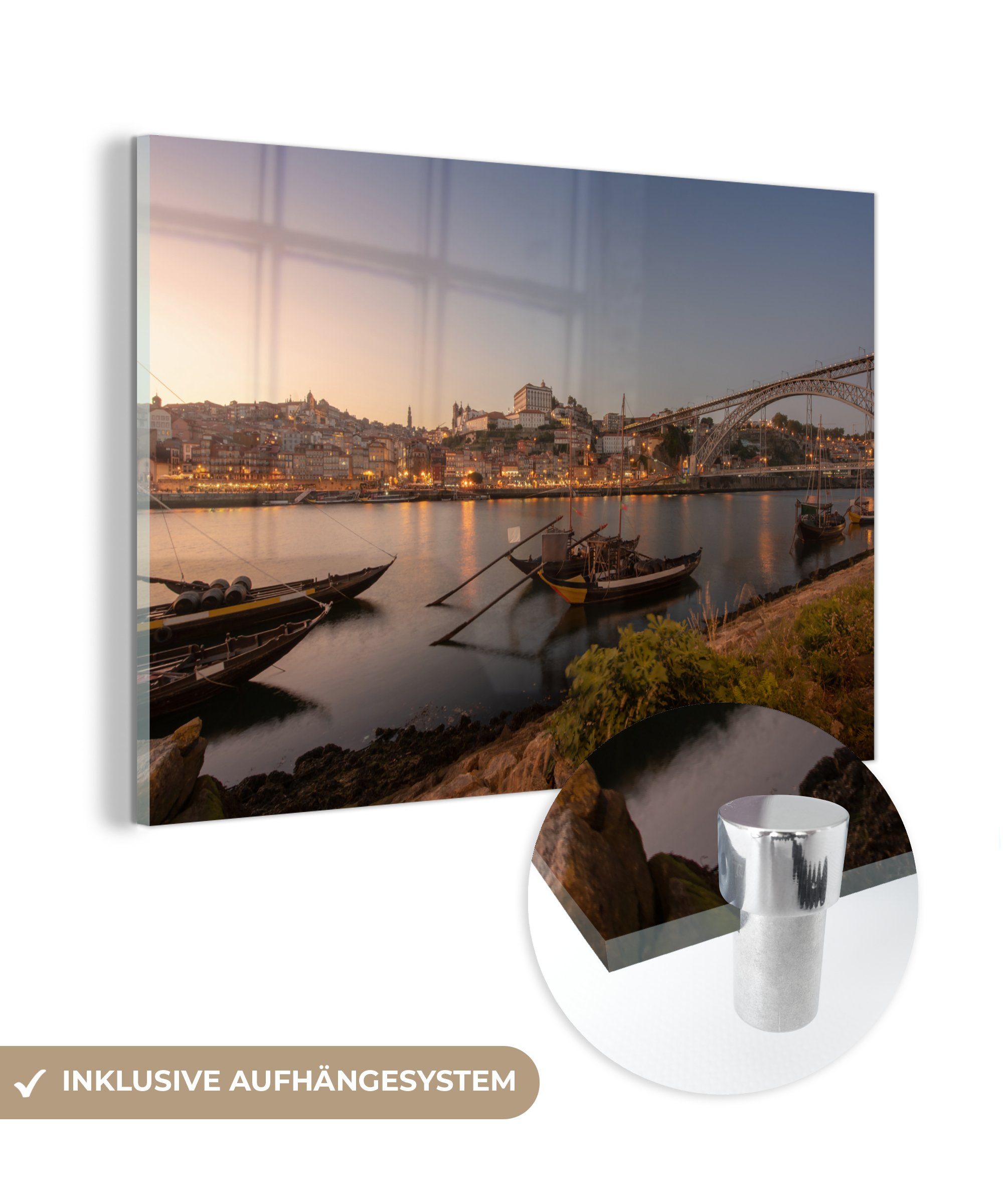 MuchoWow Acrylglasbild Portugal - Acrylglasbilder - (1 St), Schlafzimmer Wohnzimmer Wasser Boot, &