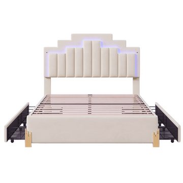 BlingBin Polsterbett Jugendbett (140 x 200 cm, Doppelbett), mit LED-Licht und Stauraumschubladen, Einzigartige Form