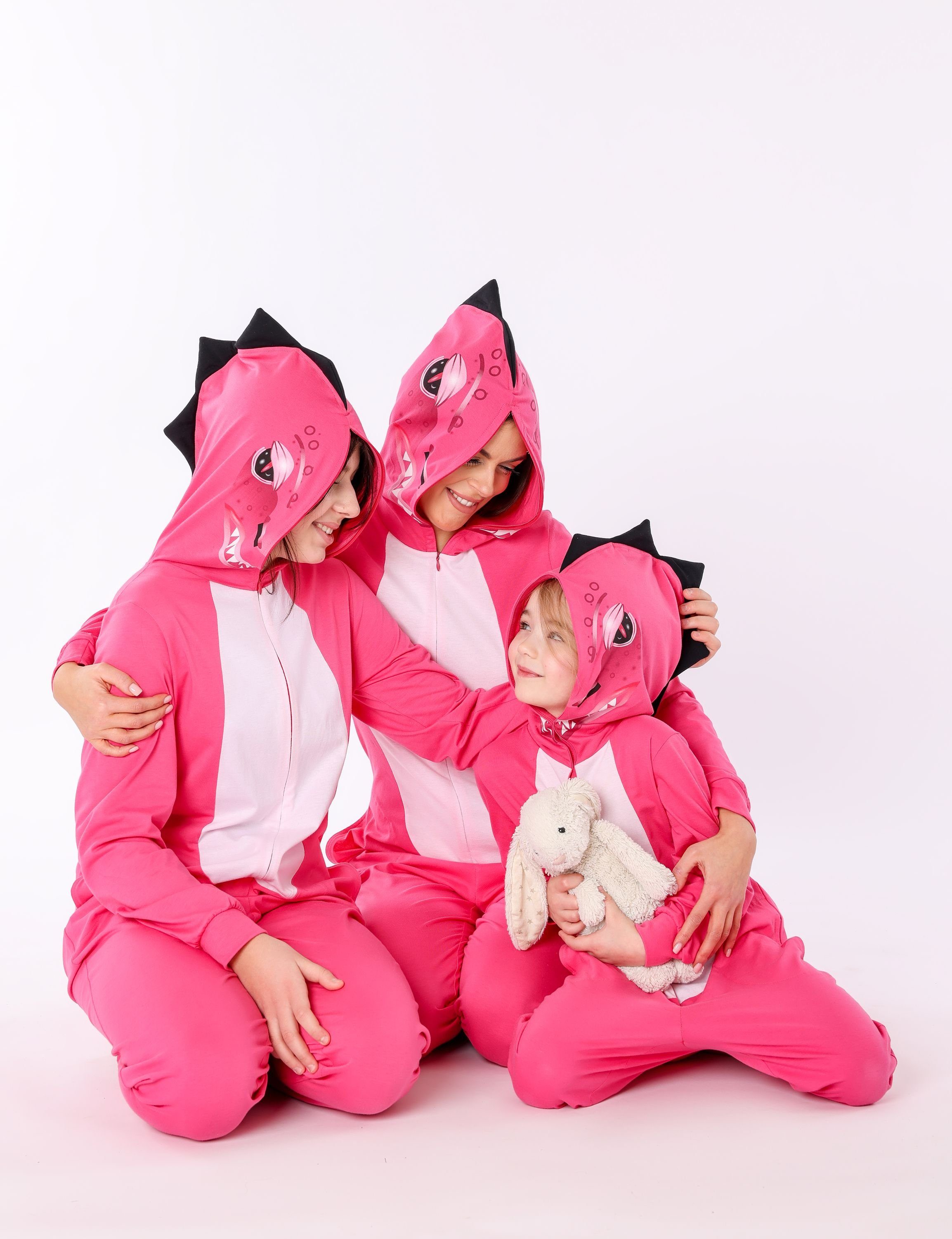 LA40-232 Baumwolle Schlafoverall Ladeheid Dunkelrosa Verkleidung Kinder Tiermotiv Schlafanzug ohne aus Dino
