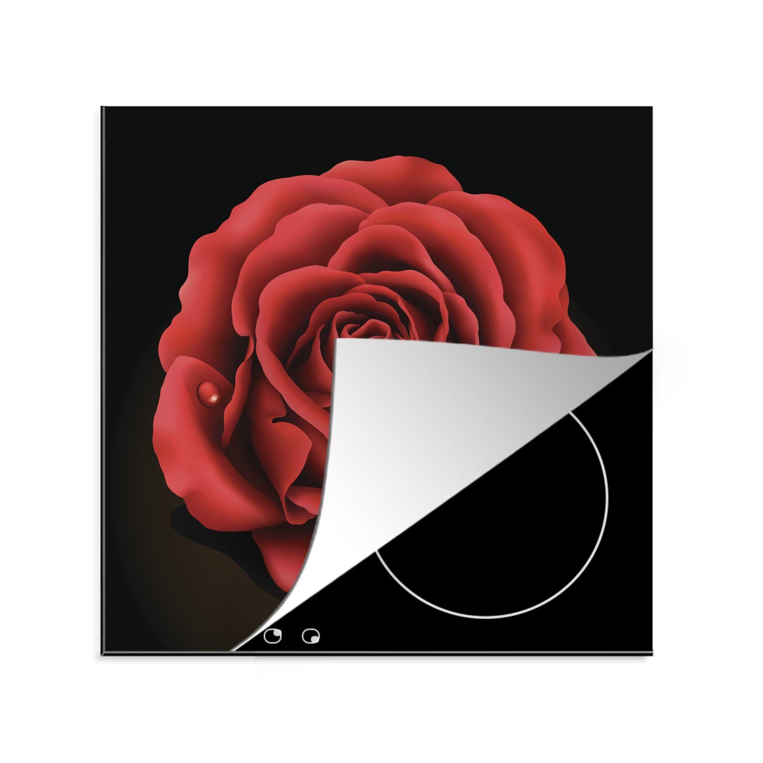 MuchoWow Herdblende-/Abdeckplatte Eine Illustration der großen roten Blüten der Pfingstrose, Vinyl, (1 tlg), 78x78 cm, Ceranfeldabdeckung, Arbeitsplatte für küche