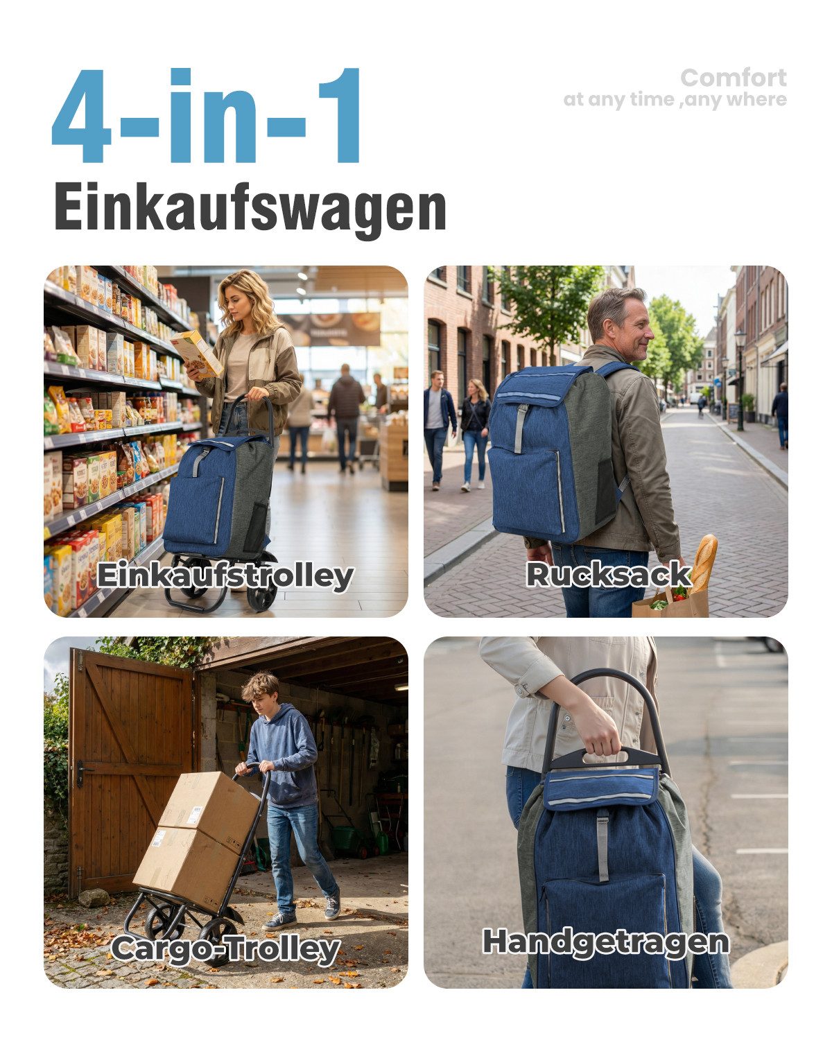 HOMECALL Einkaufstrolley klappbar Einkaufswagen 4-in-1 Utility Trolley Mit günstig online kaufen