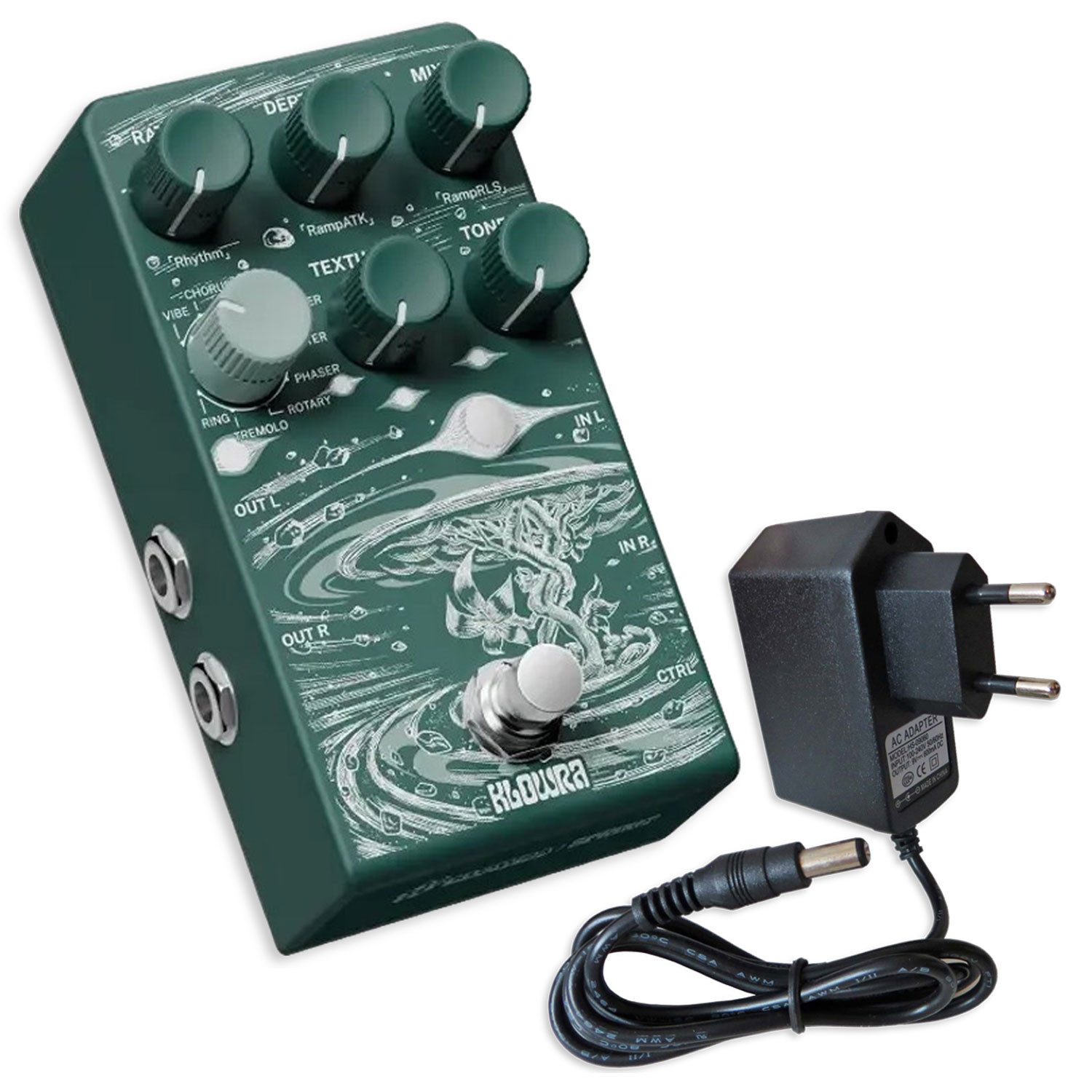 Klowra E-Gitarre Klowra Effektgerät Sprout Modulation Pedal mit Netzteil, Effektgerät, Vorteils-Set mit Netzteil