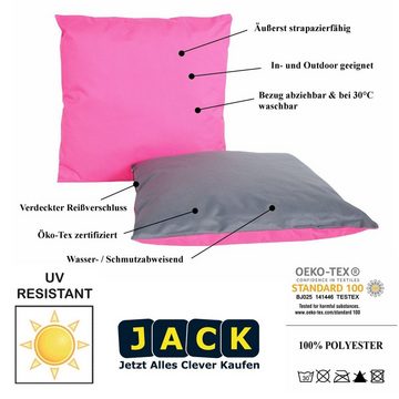 JACK Dekokissen 4x JACK 2-farbiges Wende Outdoor Lounge Kissen 45x45cm inkl. Füllung, mit Lotus-Effekt, Robust, Strapazierfähig, für Innen & Außen geeignet