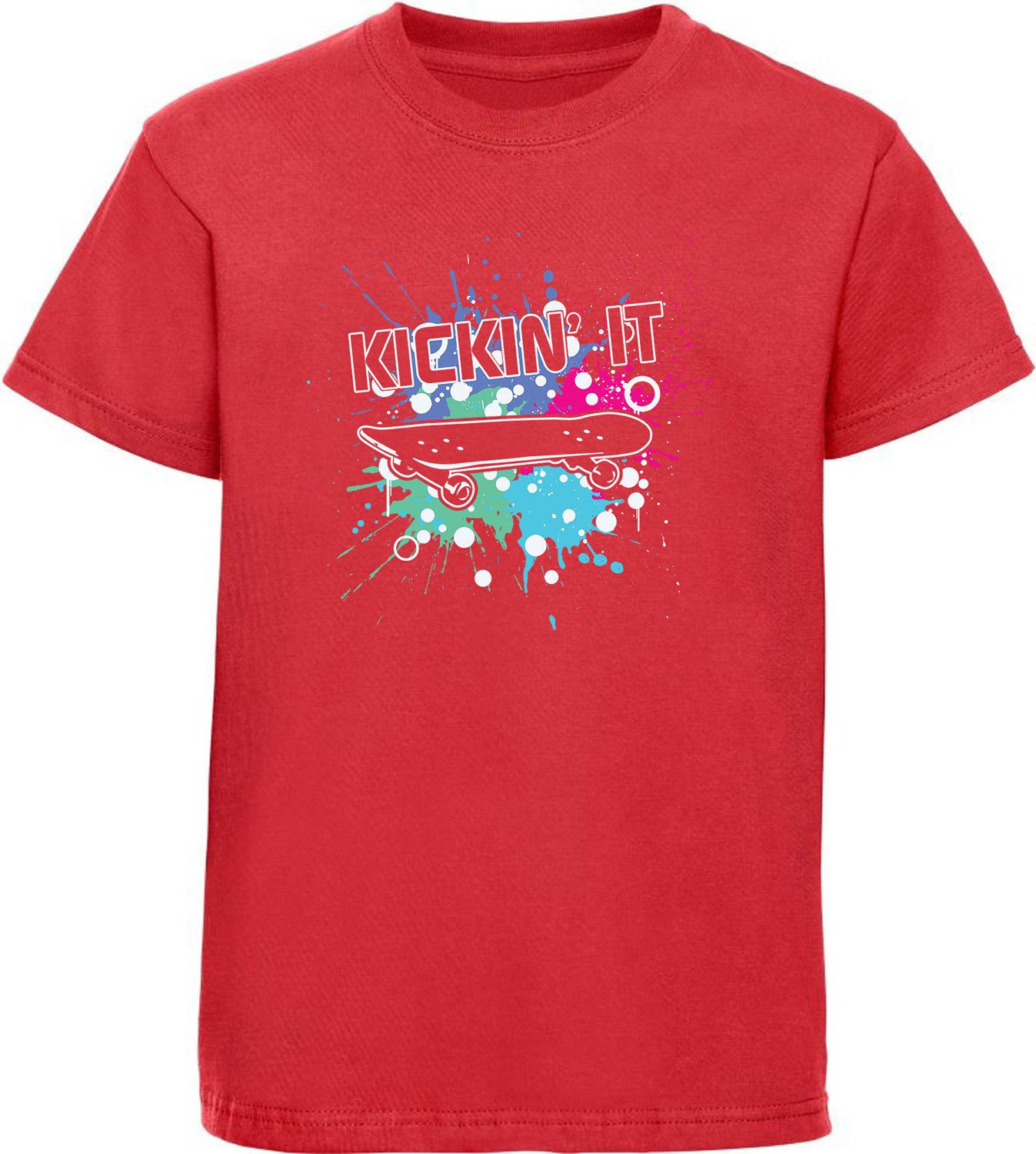 T-Shirt Kinder Print Shirt Skateboard in Ölfarben mit Kickin it Schriftzug