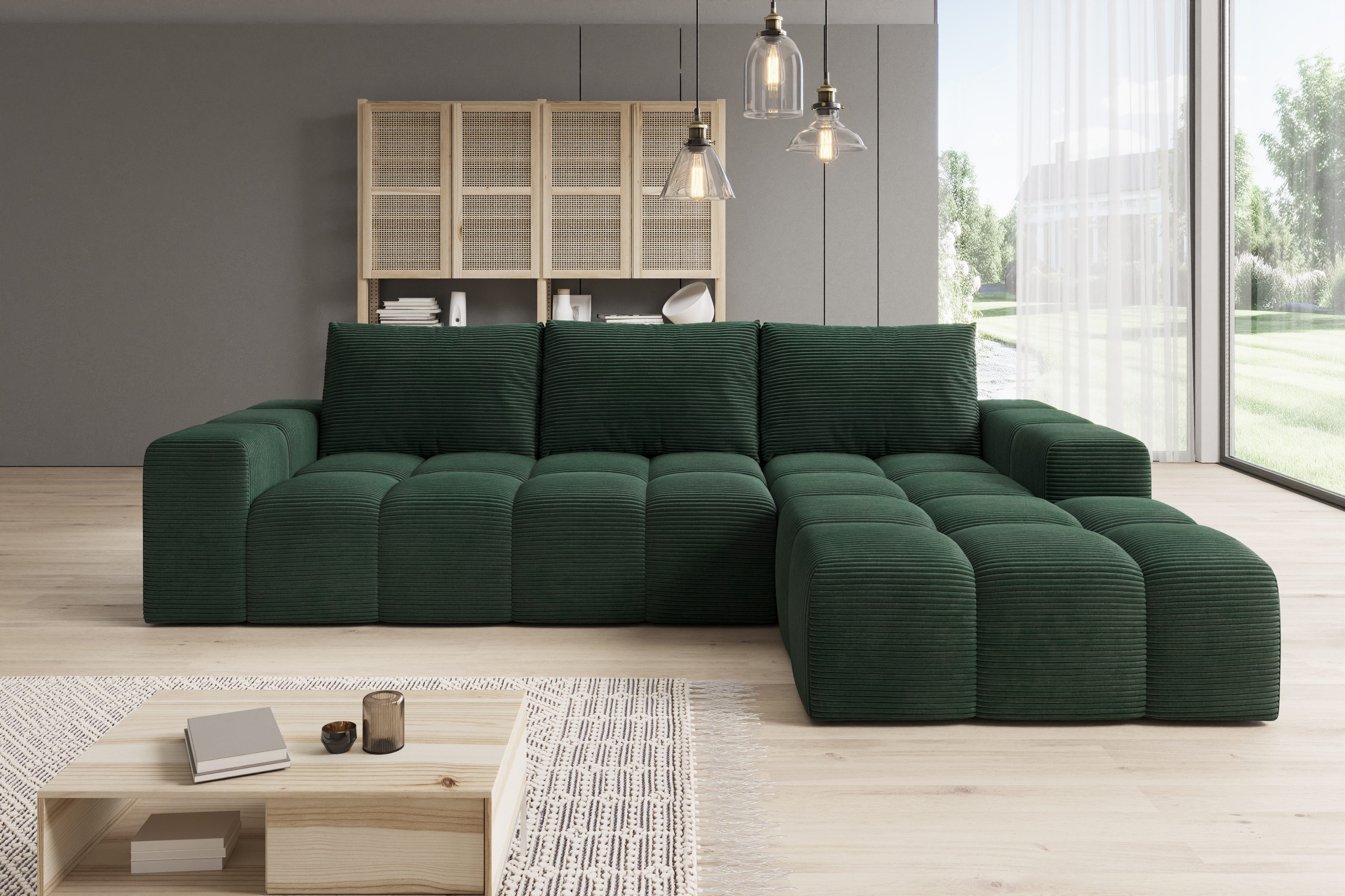 PROMETO Möbel Ecksofa Cento Couch L-Form,Sofa Links/Rechts Teddy-Bouclé, Web oder Cord-Stoff