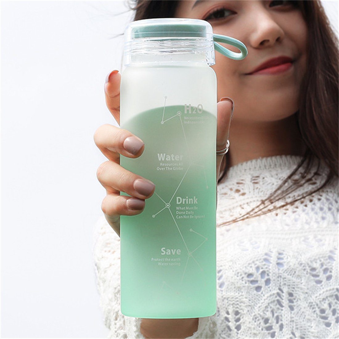DÖRÖY Trinkflasche Gefrosteter Becher, tragbare Sport-Wasserflasche grün für draußen 460ml