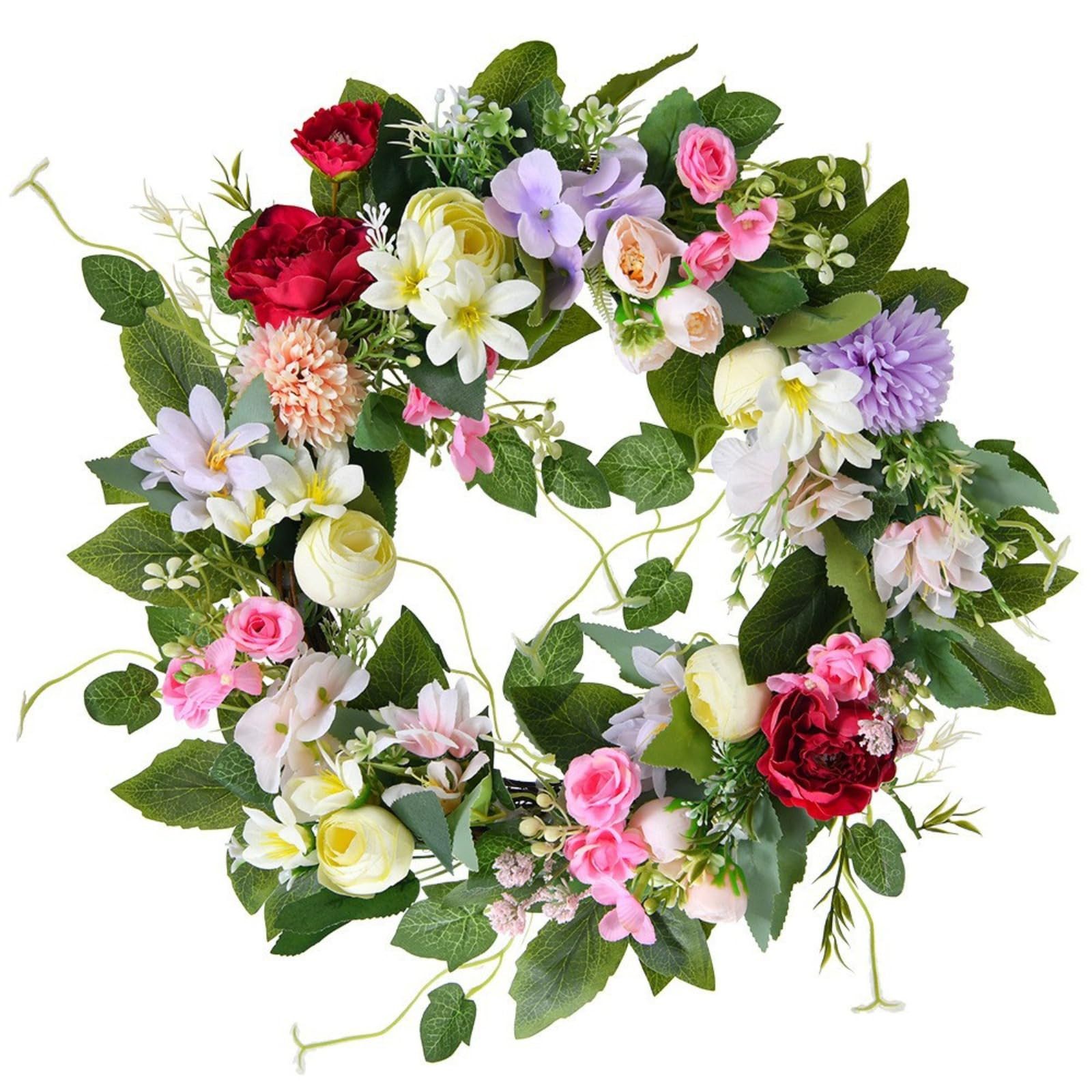 Agger Dekokranz 40 cm Frühlingskranz für die Haustür, Künstliche Blumen Kranz, Sommerkranz, Großer Künstlicher Bunter Kranz, Frühlings Türkranz