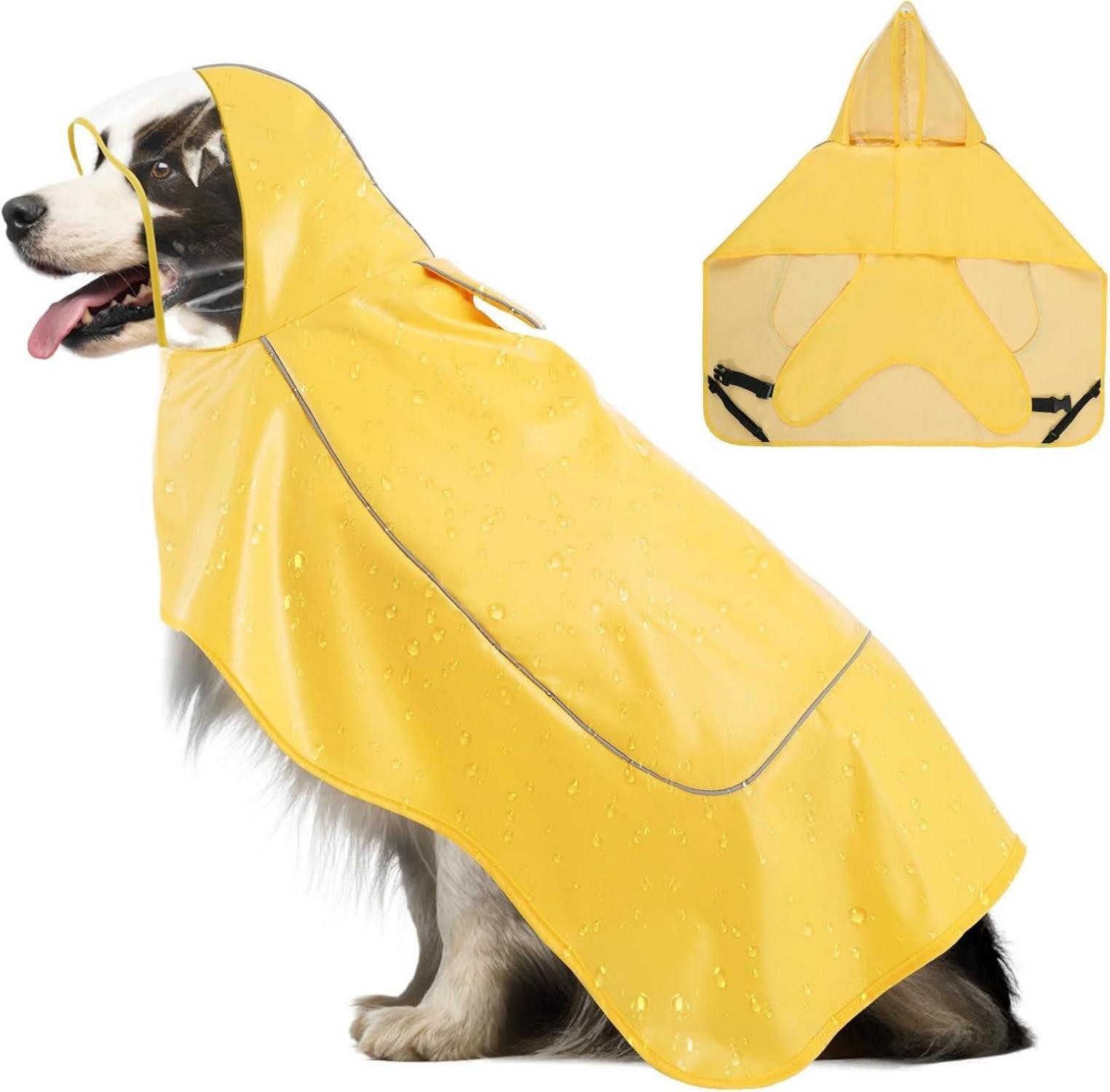 Schutzkragen Hunde Regenmantel Wasserdicht Reflektorstreifen Kapuze Gelb 2XL
