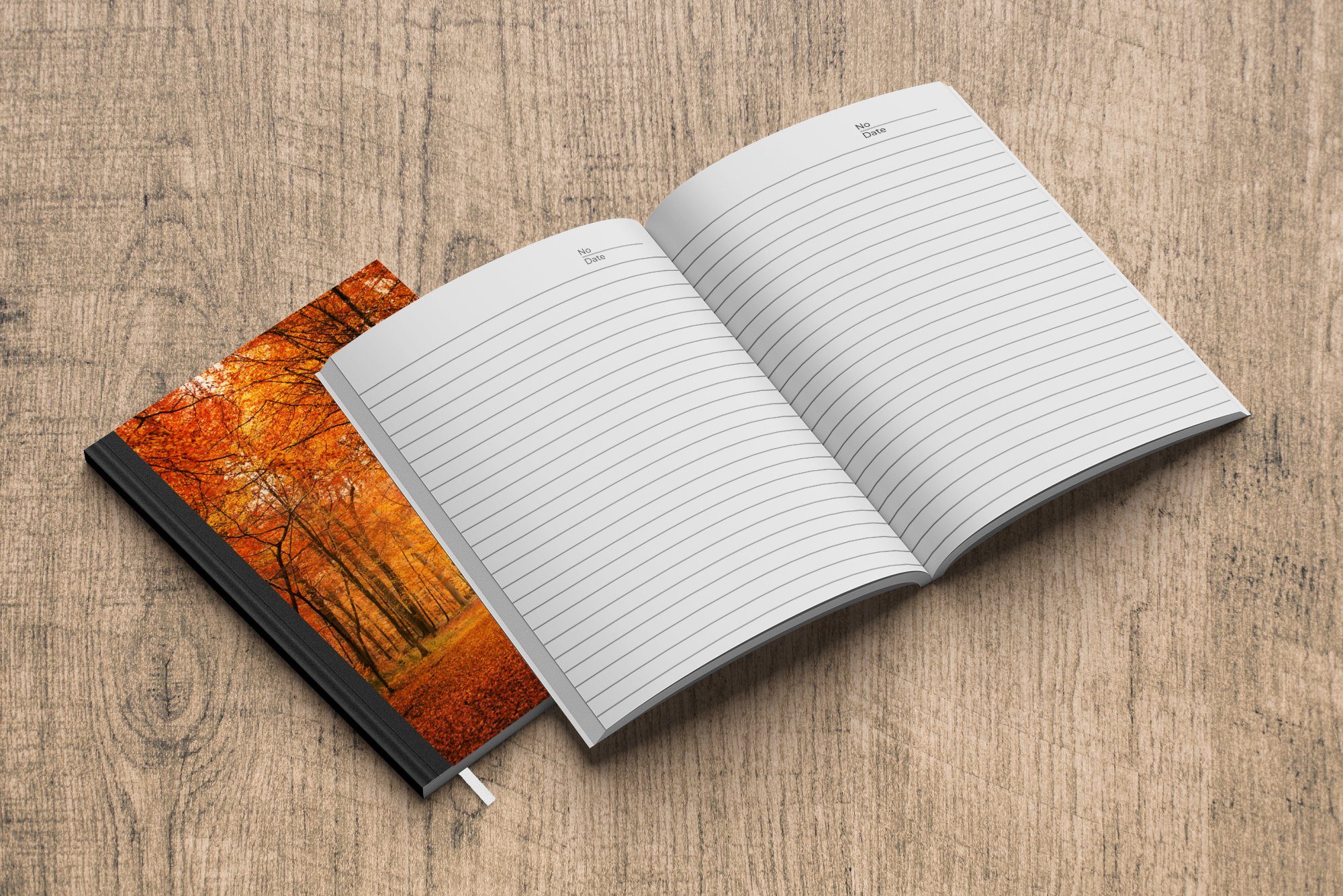 Ein 98 Merkzettel, Notizheft, Herbstfarben, Tagebuch, Haushaltsbuch Journal, MuchoWow A5, mit Notizbuch Seiten, Wald
